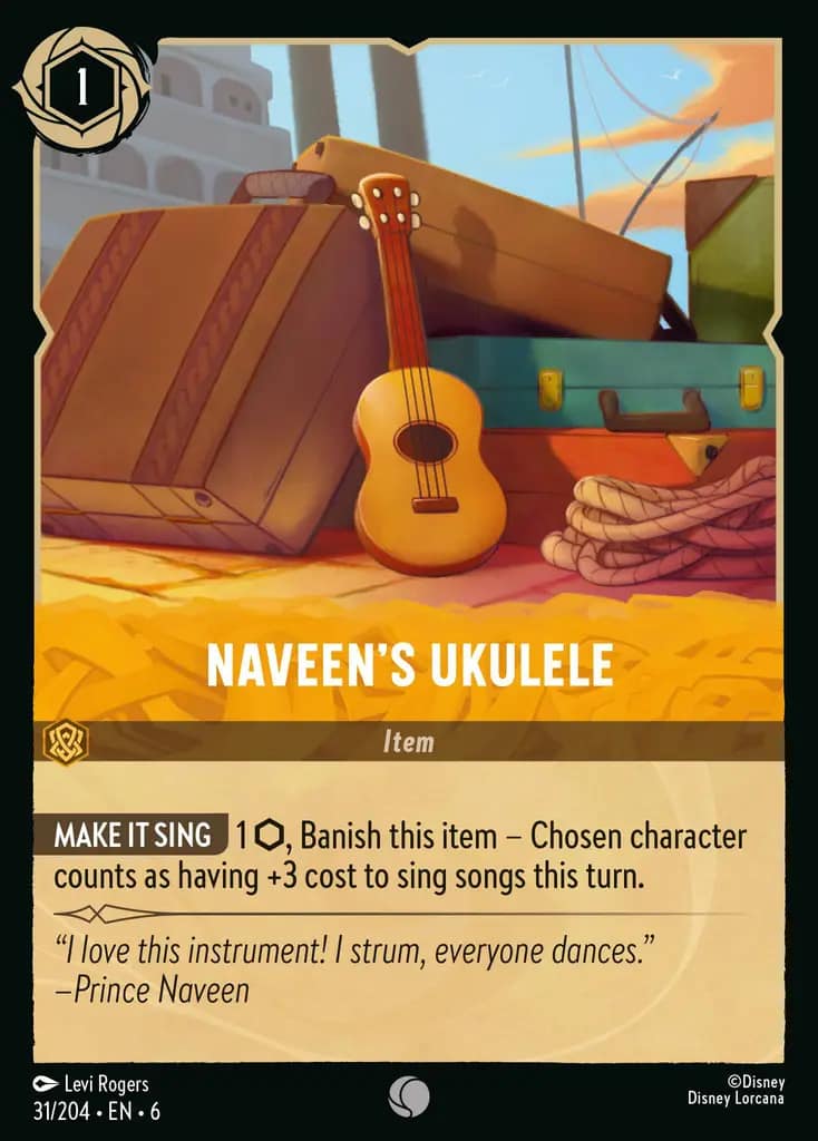 How does Naveen's ukulele work with singer characters in Disney