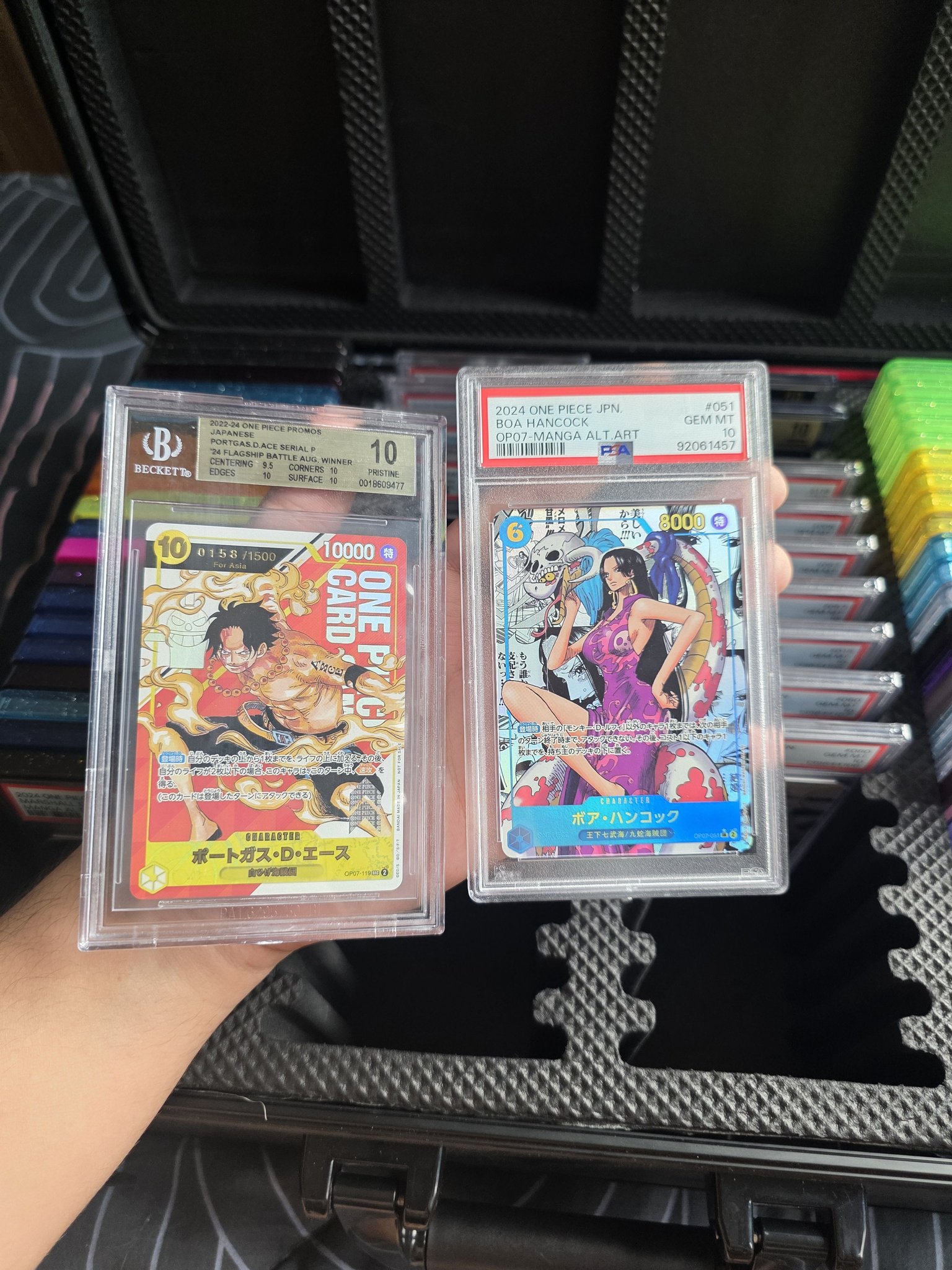 One Piece TCG BGS 10 Ace and PSA 10 Boa Hancock for sale or trade 