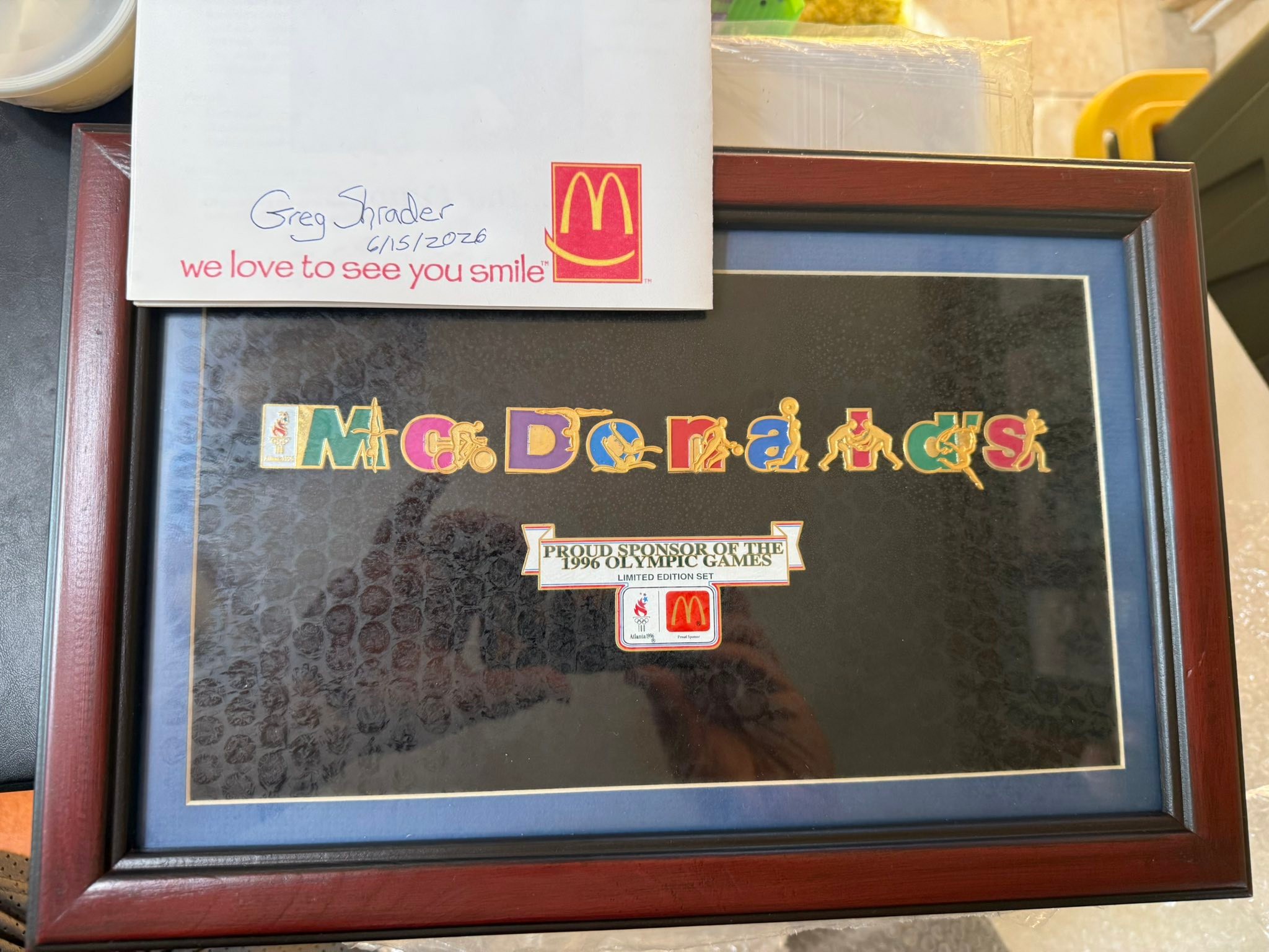 Vintage McDonald's 1996 Atlanta Olympics framed pin set for sale