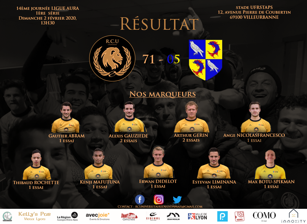 Le #RCUL signe une 8e victoire... - Club Omnisport de Lyon