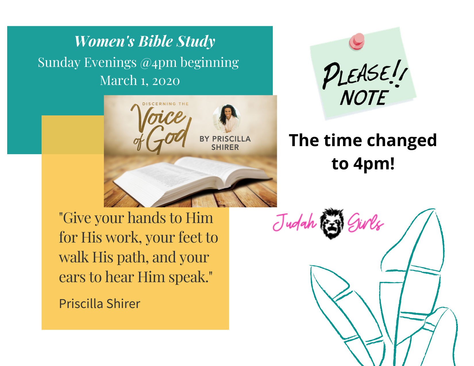 Judah Church - Please take note of the time change for our... | Facebook