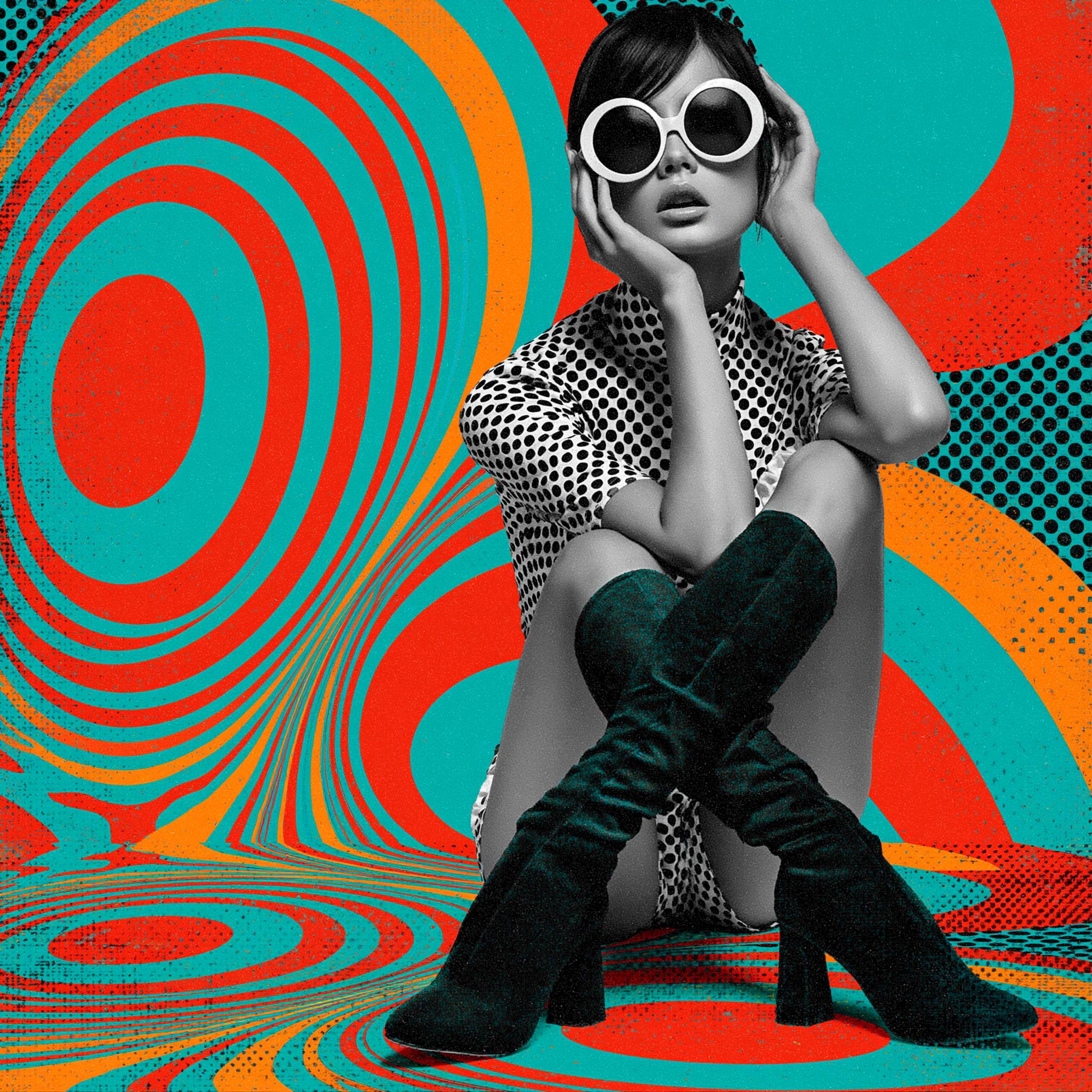 Psychedelic 1960s mod woman portrait art