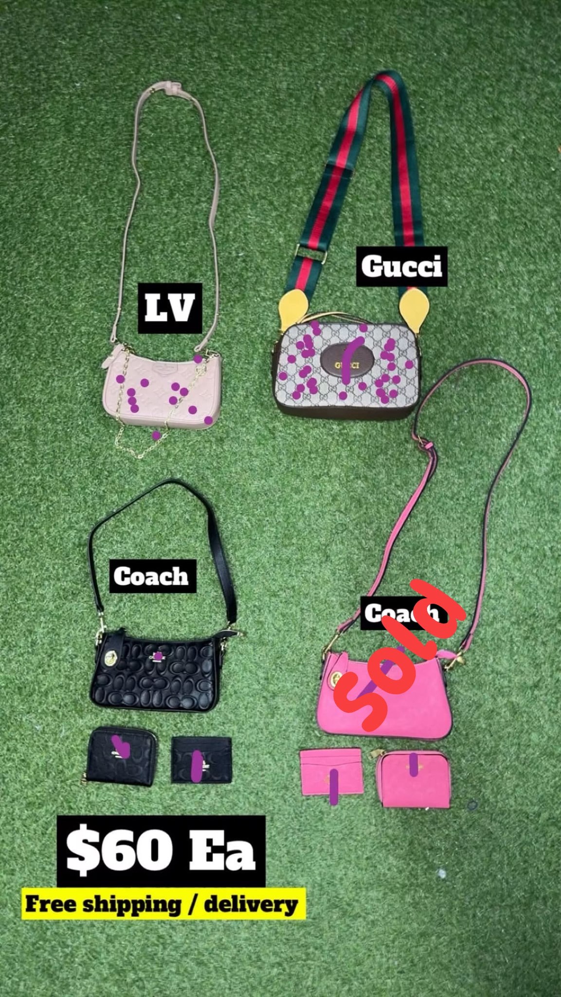 LV, Gucci, and Coach handbags for sale