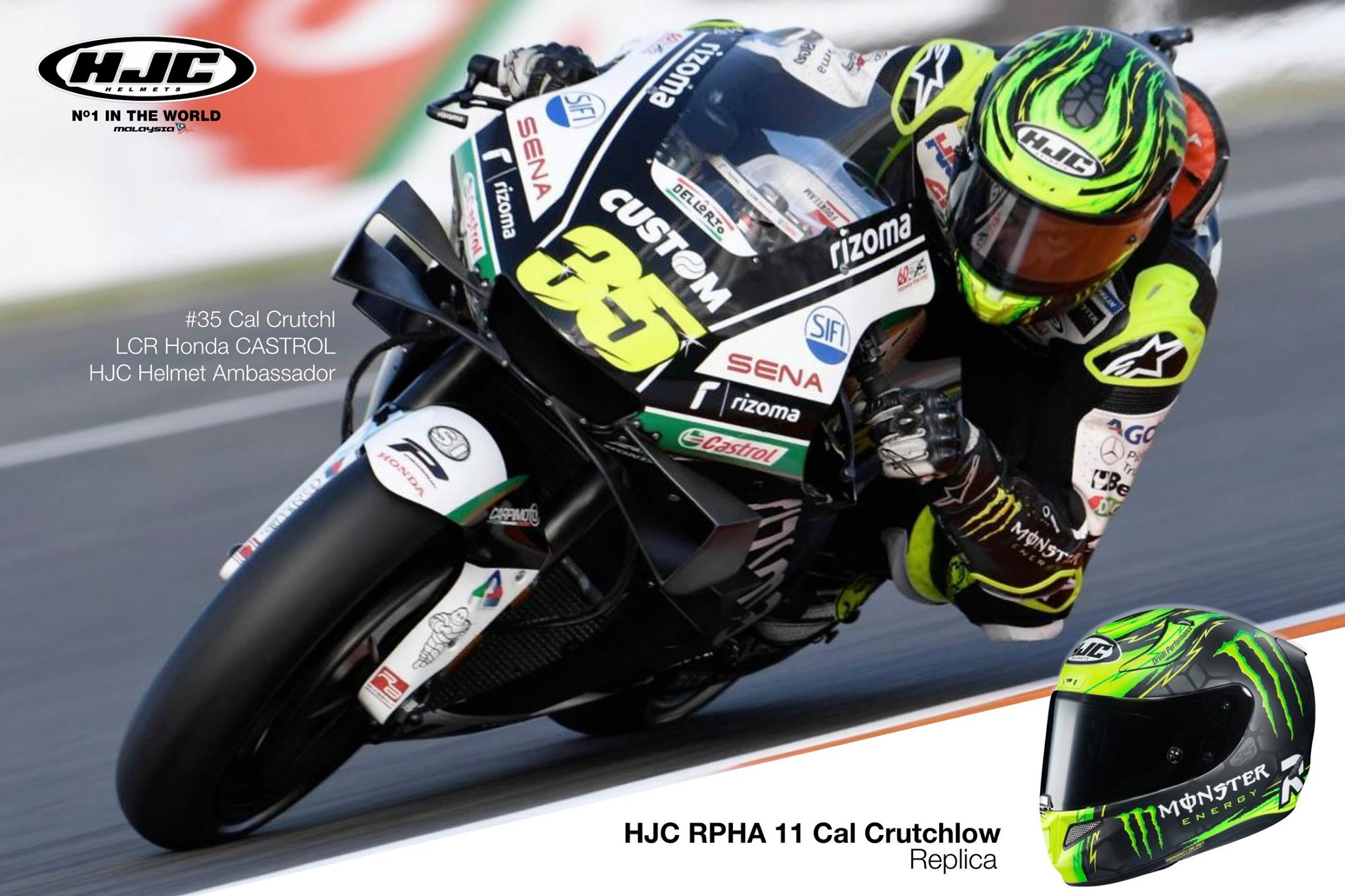 cal crutchlow hjc helmet Helmets Men Rpha 11 Replica Monster Motorcycle Helmet, MC-4HSF, XS EU Automotive HJC - Rpha 11 Cal