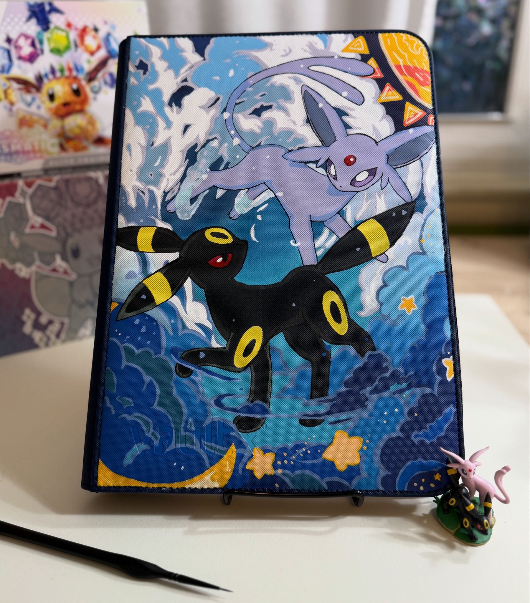 espeon pokemon card binder Ultra PRO Scarlet & Violet 4-Pocket Portfolio for Pokmon Cards - Vibrant Terestallized Espeon, Umbreon, Glaceon, Leafeon made up of either 7 regular cards plus 3 foil cards Card Sleeves Pokemon Center Exclusive