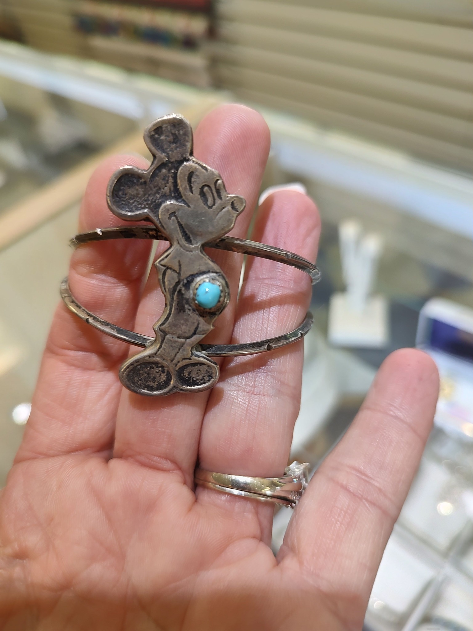 Vintage Zuni Mickey Mouse pendant by Veronica Pablano Nastacio, 1978