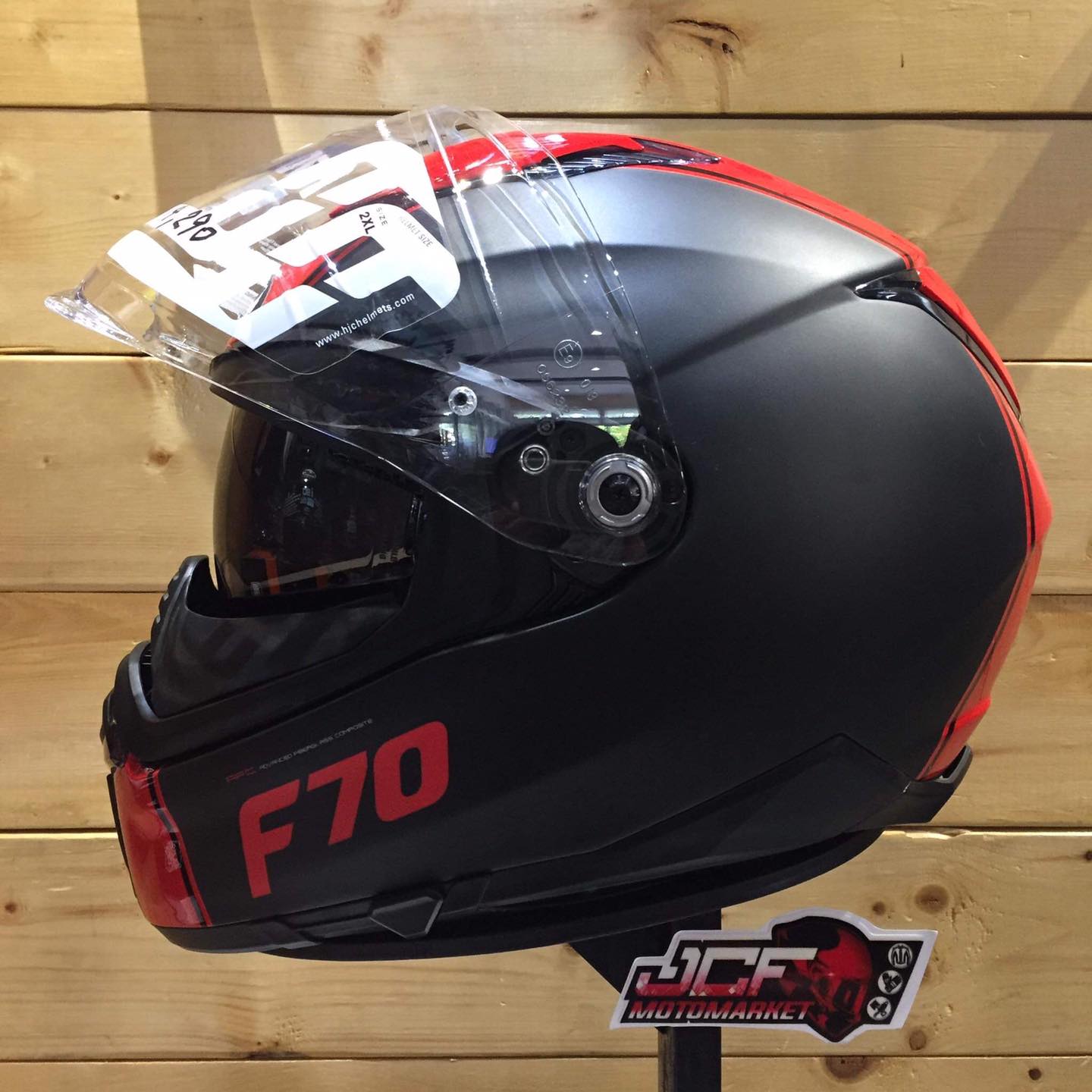 hjc f70 mago helmet MC-5SF  Motorangutan fog coated dropdown sun shield controlled by a smooth HJC F70 Tino Helmet -