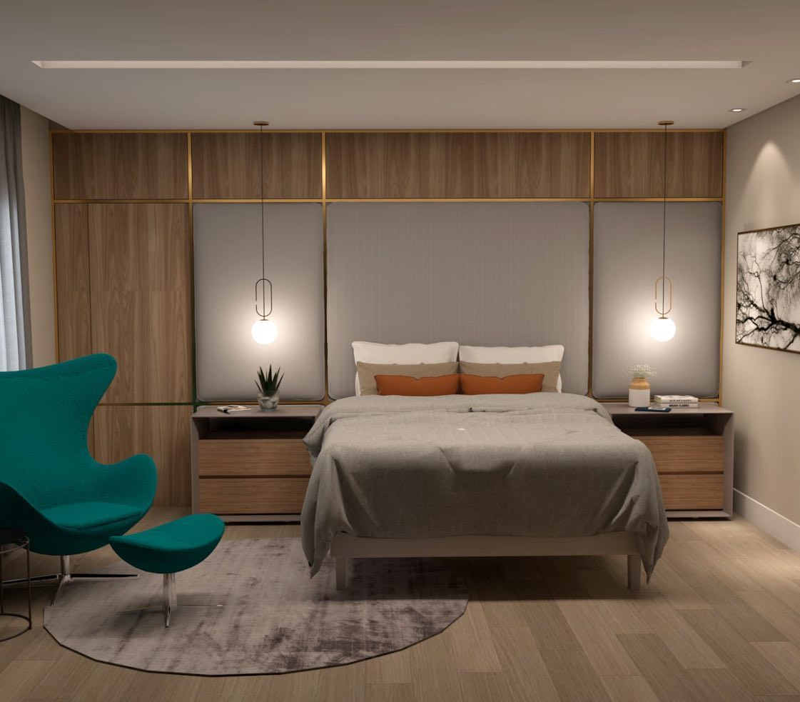 Cabeceira que disfarça a porta... - Studio.AZ - Arquitetura