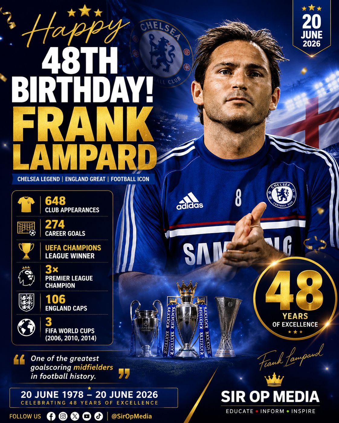 Frank Lampard celebrates 48th birthday