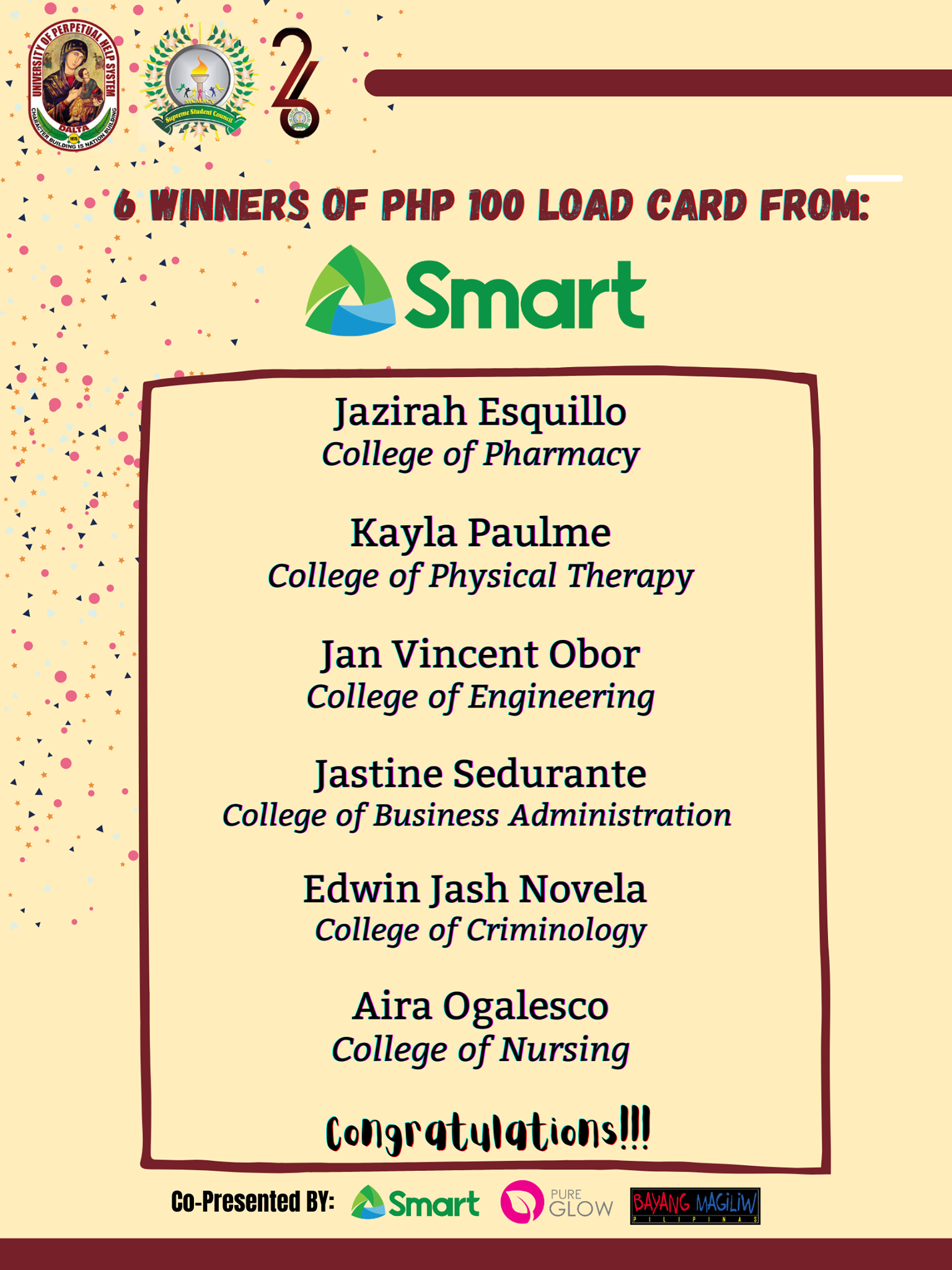 Supreme - The list of 6 RAFFLE WINNERS of PHP 100 Smart Load Card ...