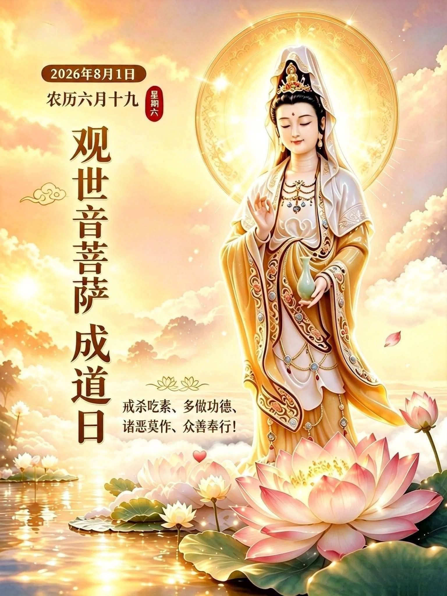 🪷 2026年8月1日( 星期六) 农历六月十九日· #观世音菩萨成道日🙏 值此