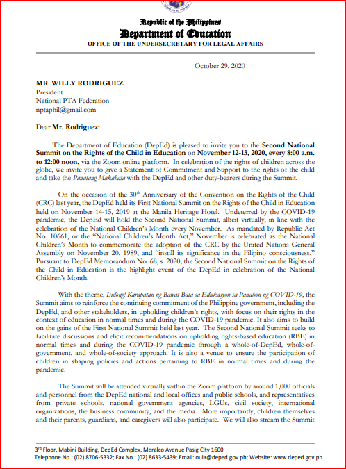 DepEd Invitation TO National... - PTA National Philippines | Facebook
