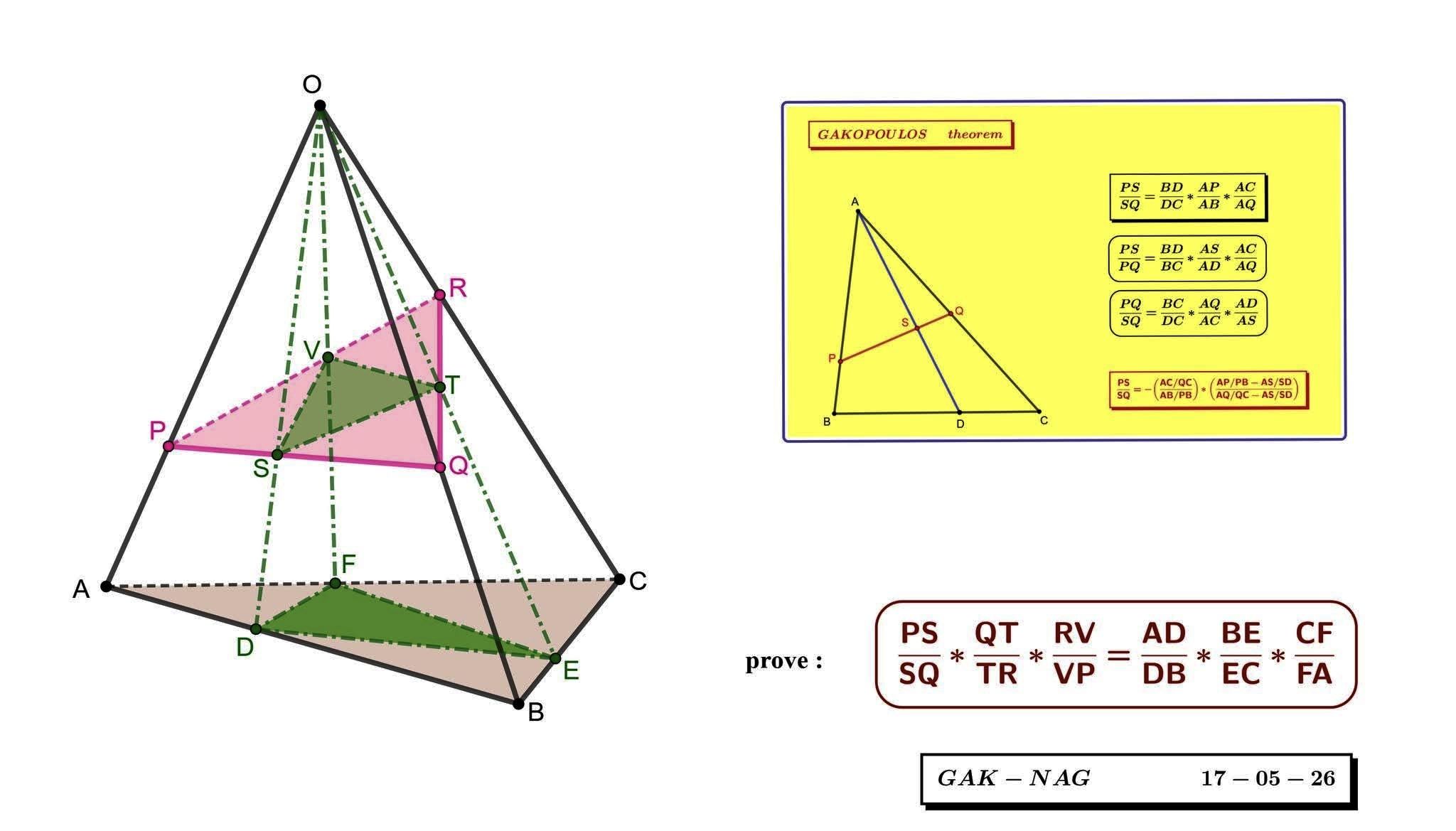 Gakopoulos theorem application in space geometry