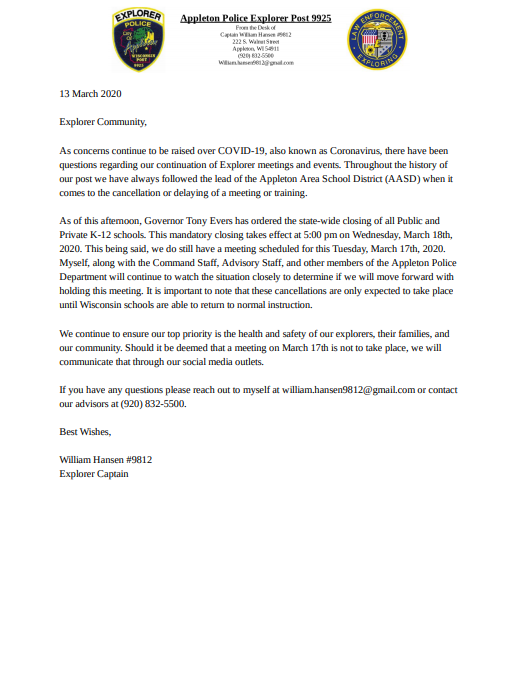 ***UPDATED: ALL... - Appleton Public Safety Cadet Unit 9925