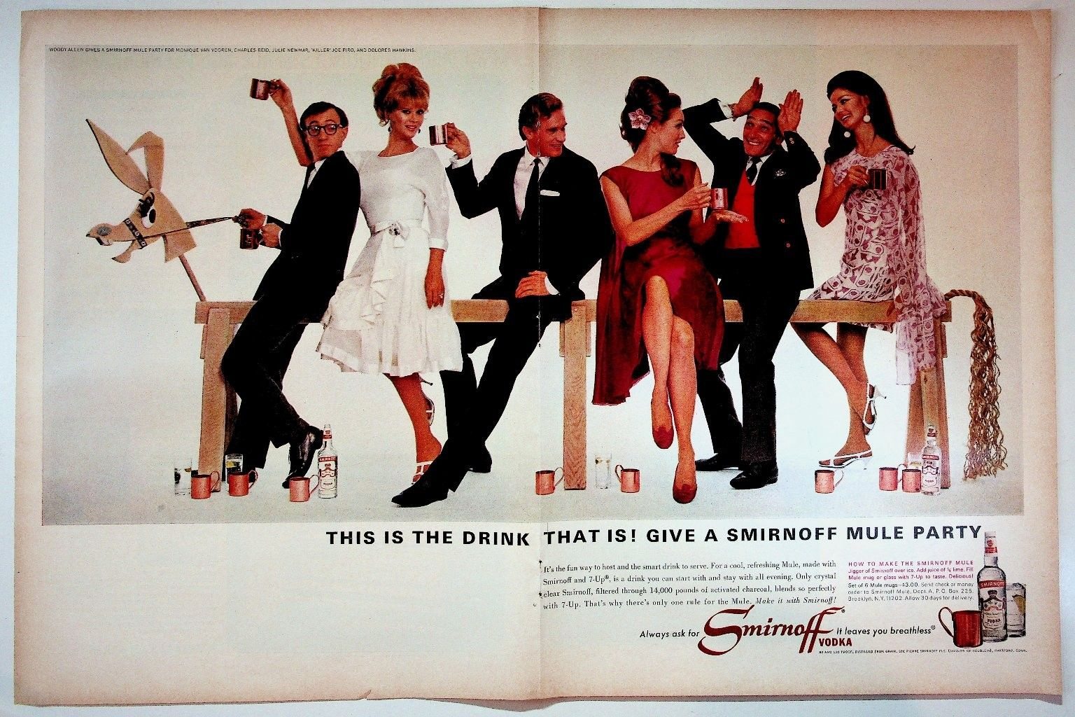 Vintage 1966 Smirnoff Vodka Magazine Ad Featuring Woody Allen