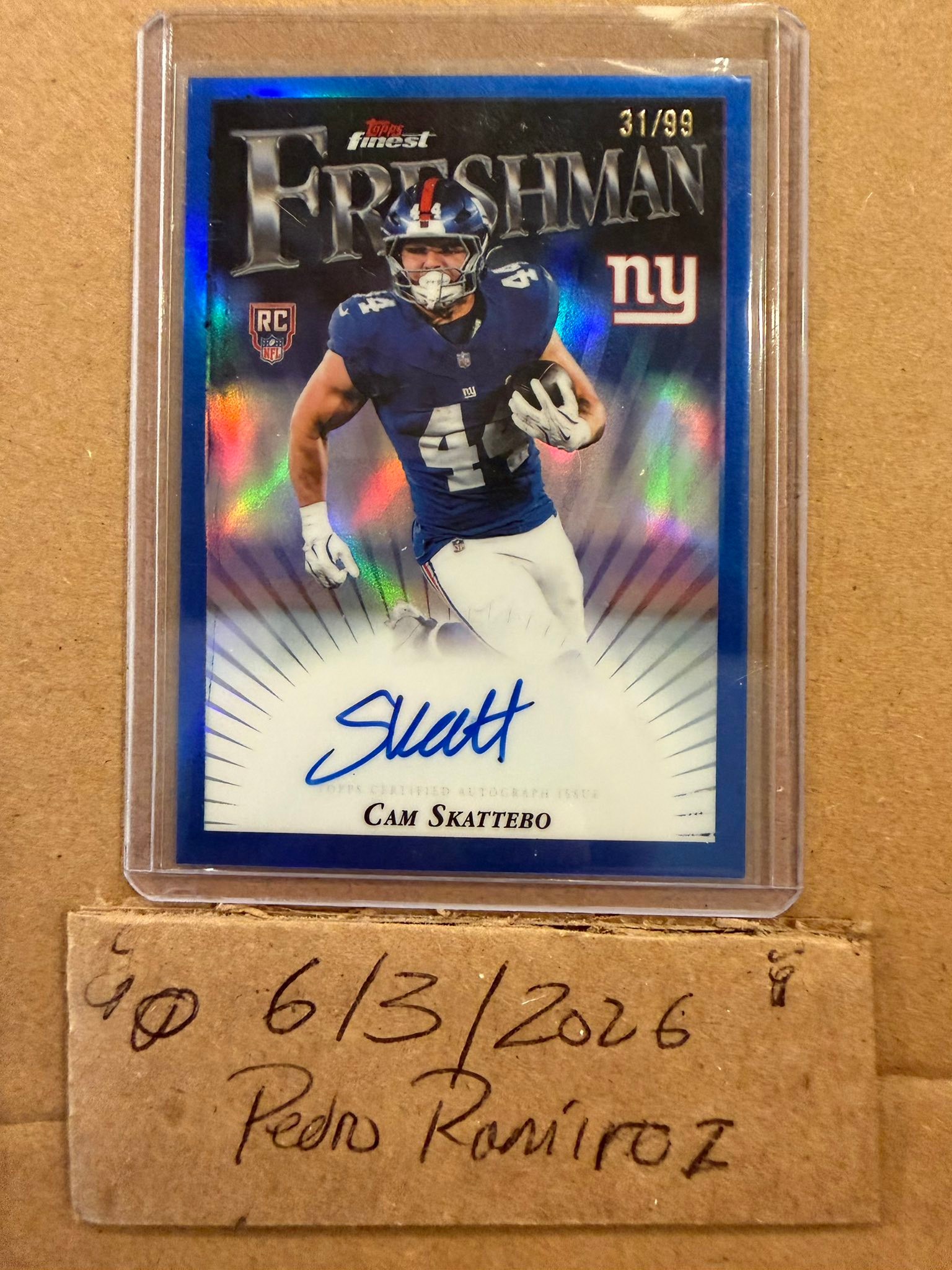 2025 Topps Finest Cam Skattebo rookie auto blue refractor