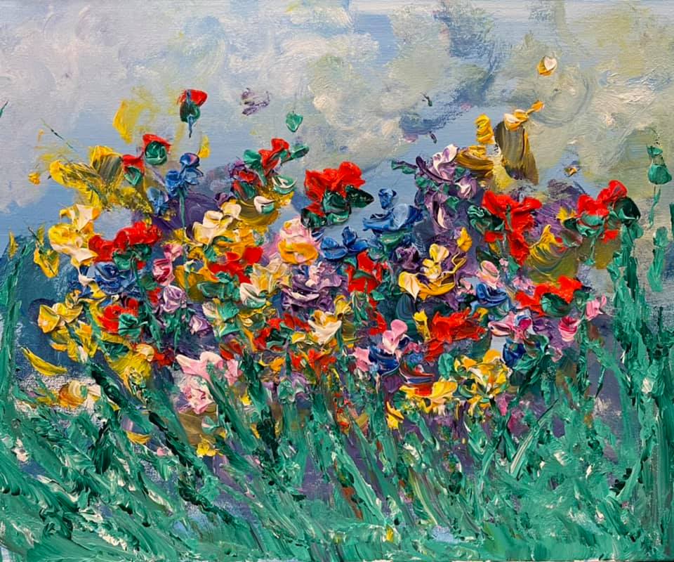 Original acrylic floral painting 20 x 16 inch canvas