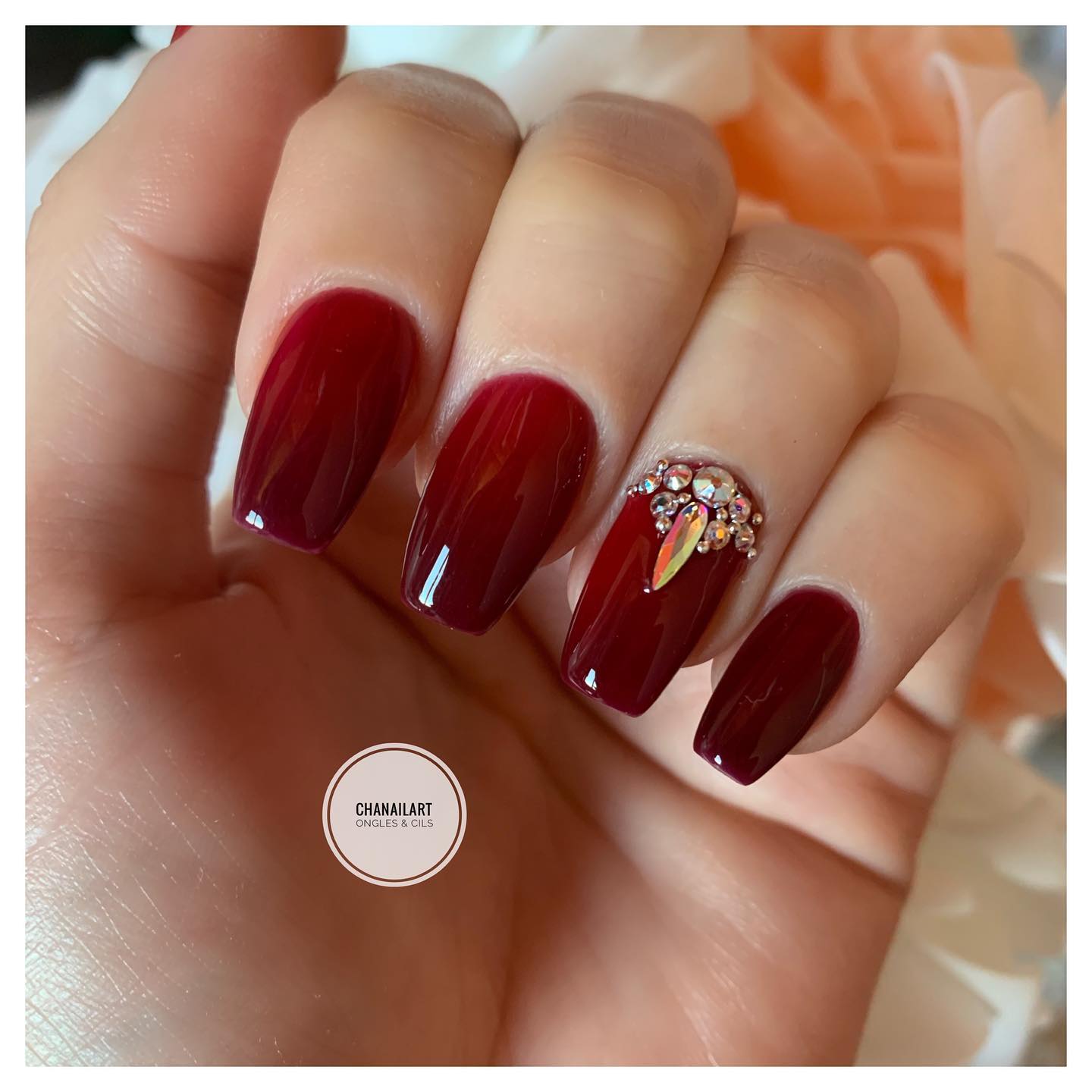 Ongle En Gel Rouge Avec Strass