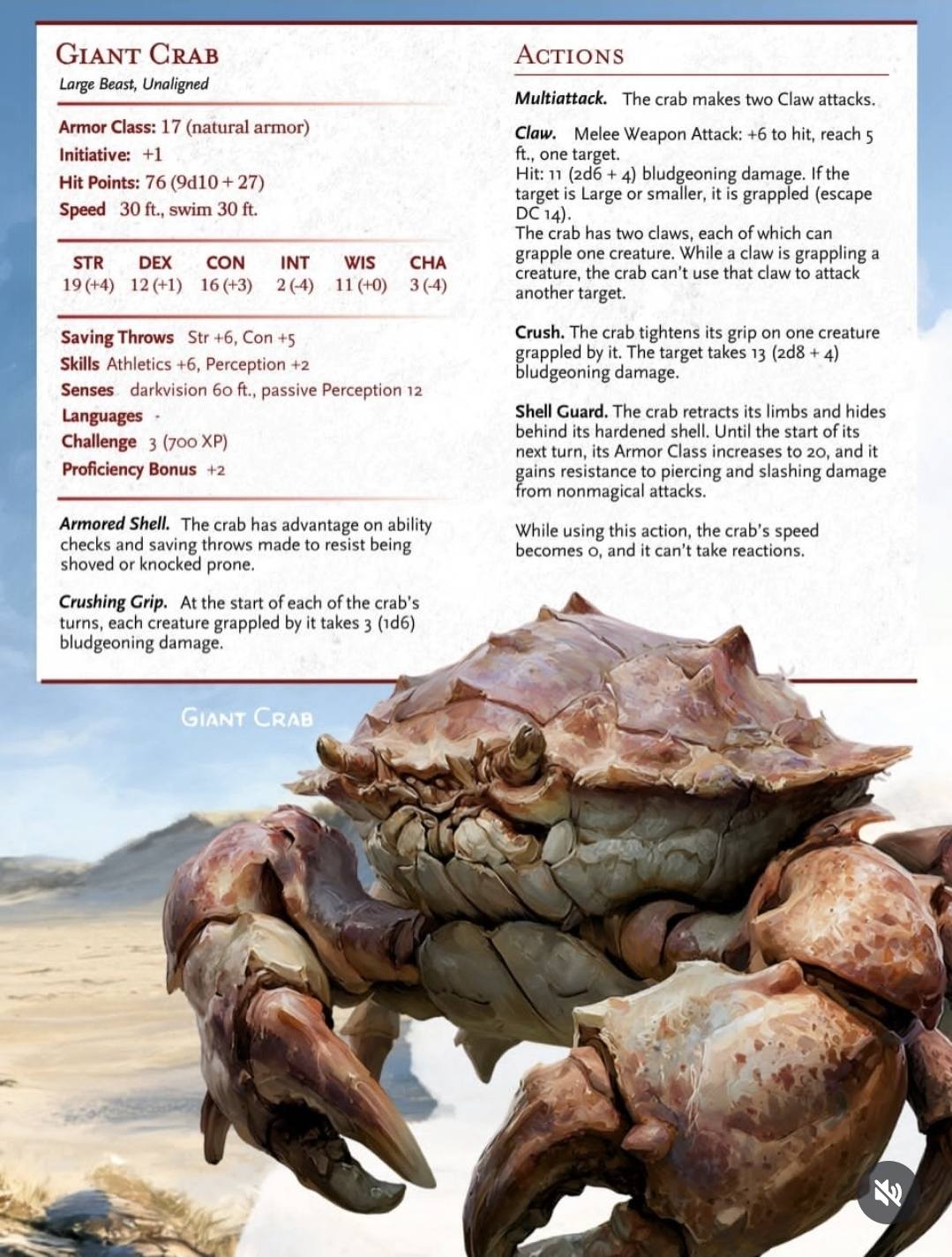 Giant crab monster stats from Better Spellcaster