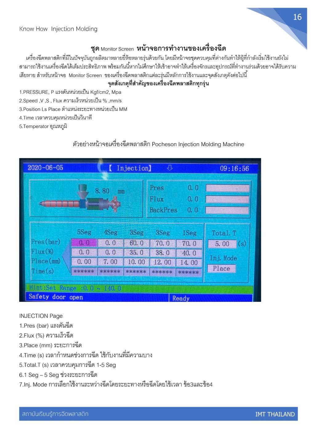 สถาบันเรียนรู้การฉีดพลาสติก - Porchison INJECTION Monitor หน้าจอควบคุม ...