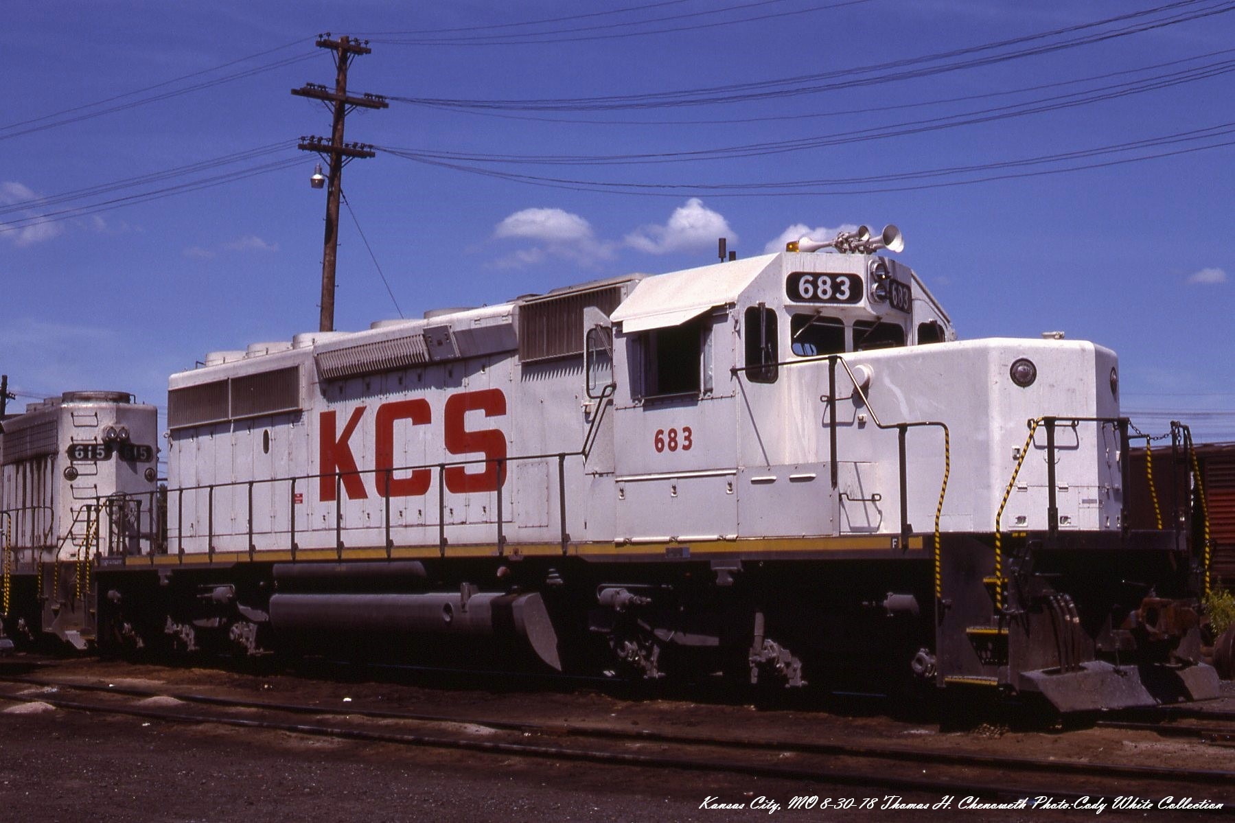 Kansas City Southern SD40-2 683 in white snoot nose glory at