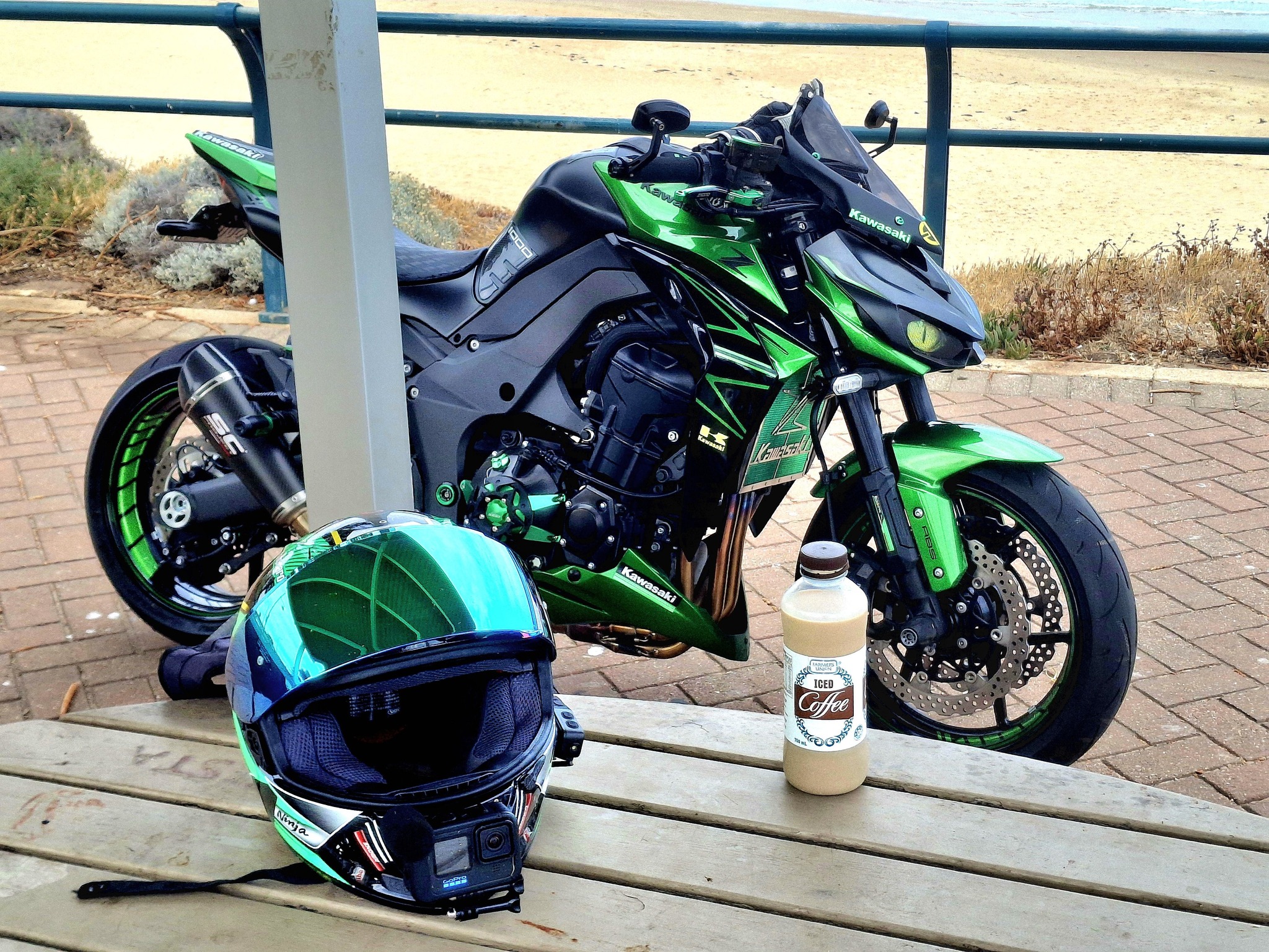 Enjoying iced coffee and riding