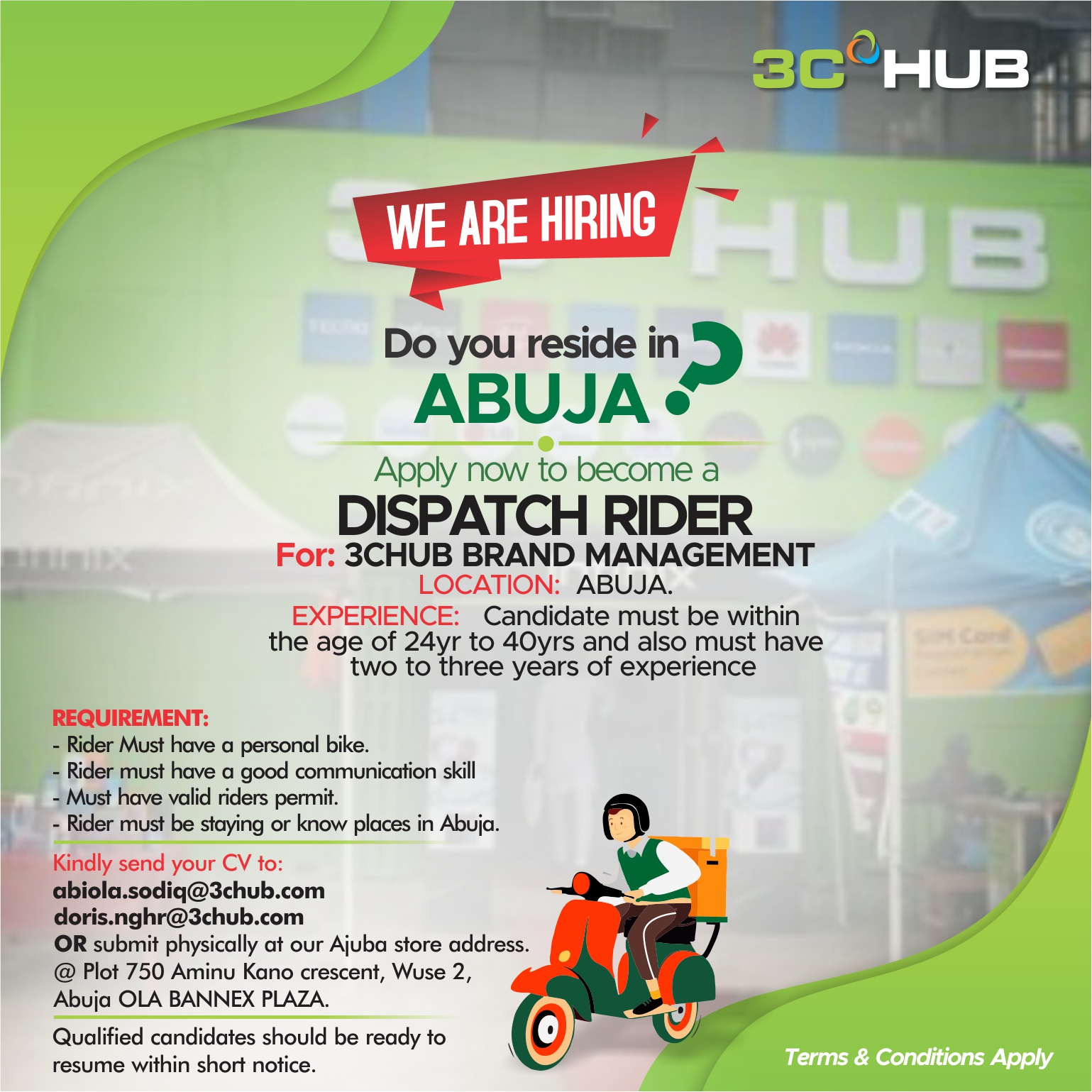 3C HUB - URGENTLY NEEDED!!! POSITION: DISPATCH RIDER JOB FUNCTION ...