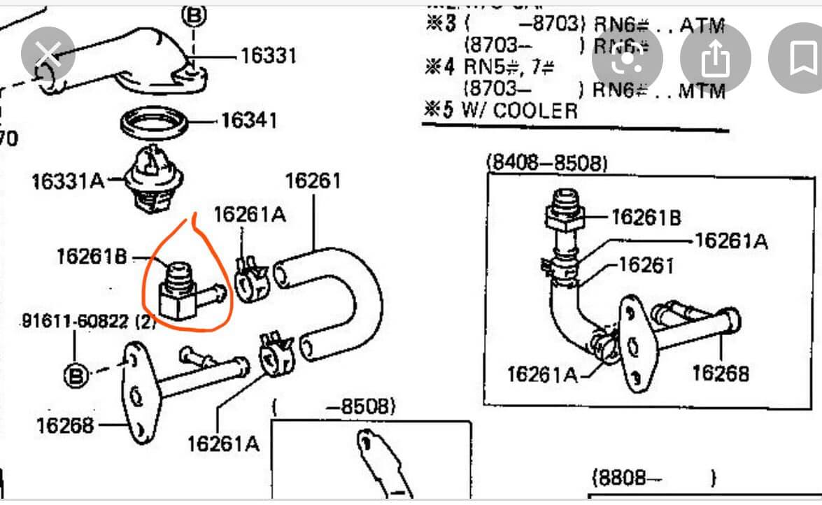 Toyota Pickup 22R 20R OEM Coolant Hard Line Passenger Engine WATER