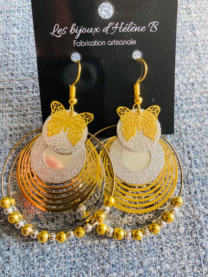 Boucles D'Oreilles Percées Papillon Vintage - Couleur Or - État Impeccable (Occasion)