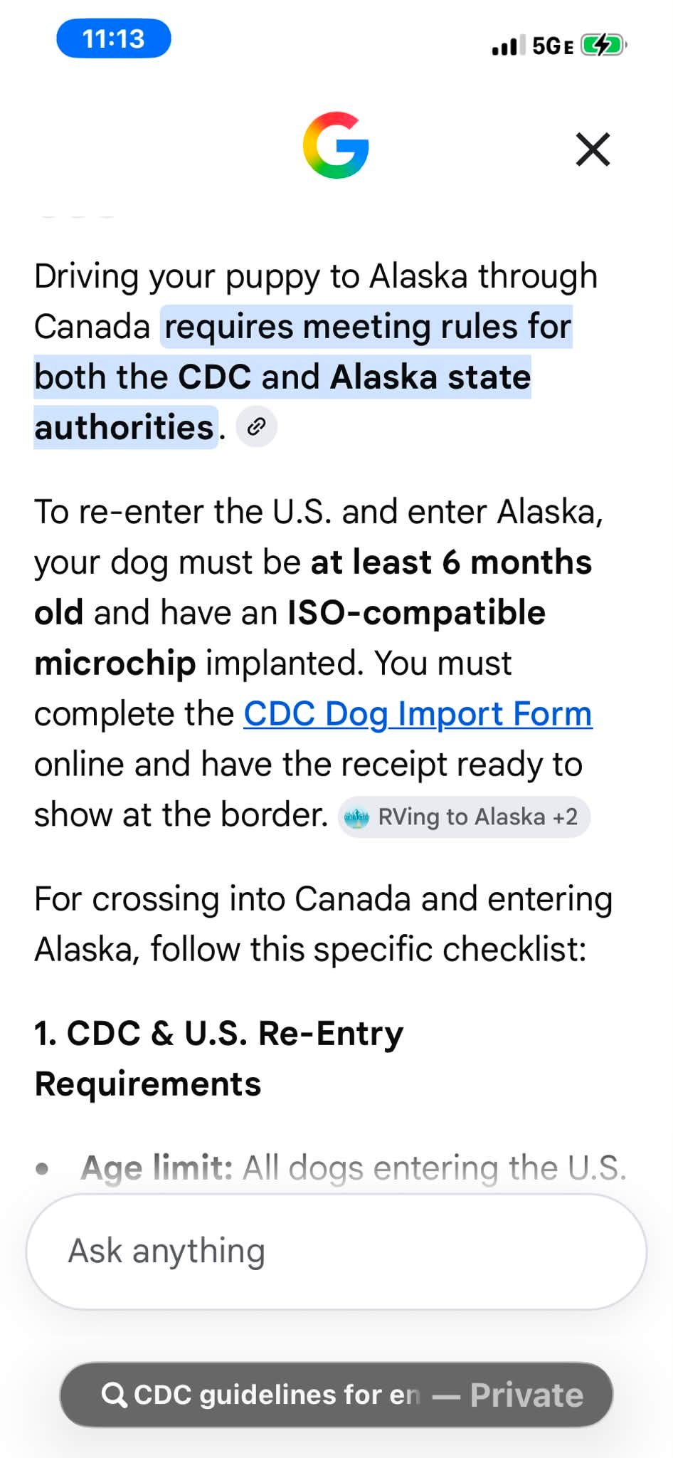 What are the CDC requirements for bringing dogs from Canada into