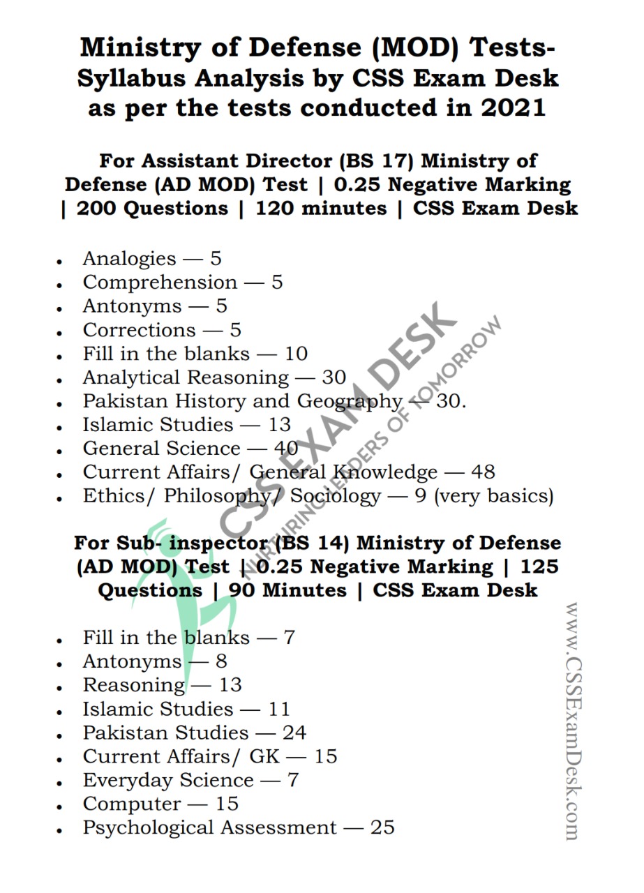 CSS Exam Desk - Ministry of Defense (MOD) Syllabus...