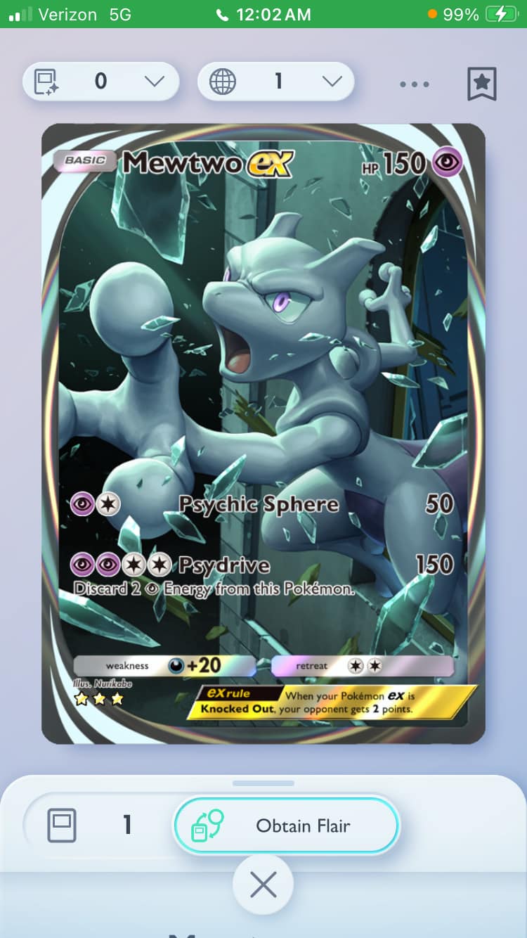 pokemon immersvie card mewtwo rarity 2 star - 056/172 - Rare 30 Retreat Cost Not quite the Gengar but