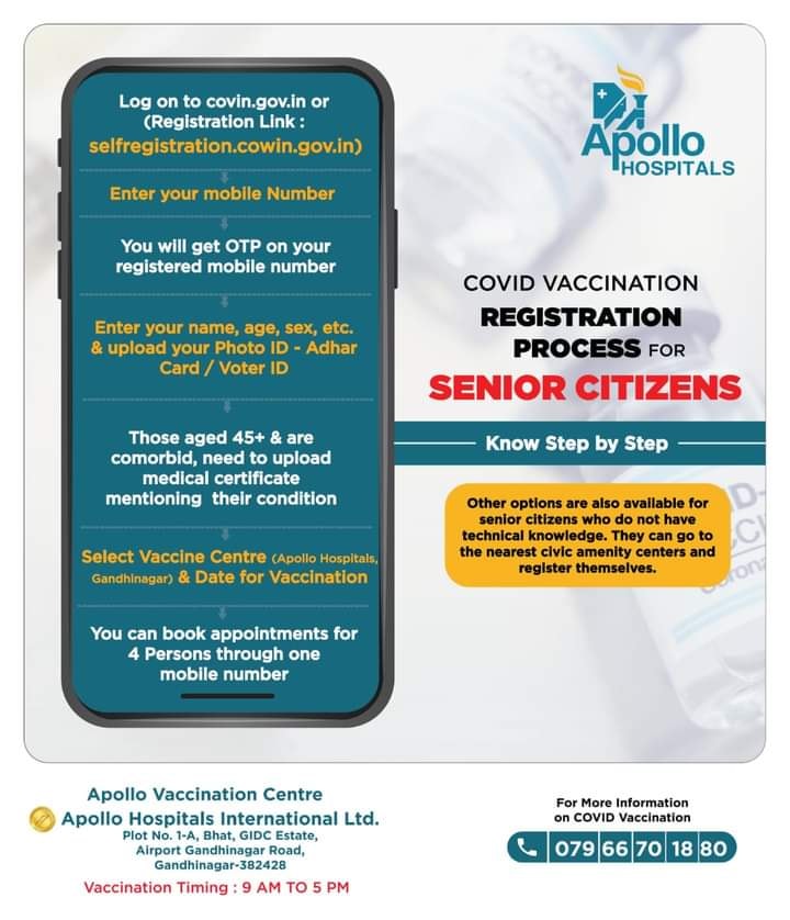 Apollo Outreach Center Rajasthan Apollo Hospitals Ahmedabad Is Devoted To Care For Senior Citizens Now Registration For Covid Vaccination Is Just A Few Clicks Away Register Senior Citizens From Any Corner