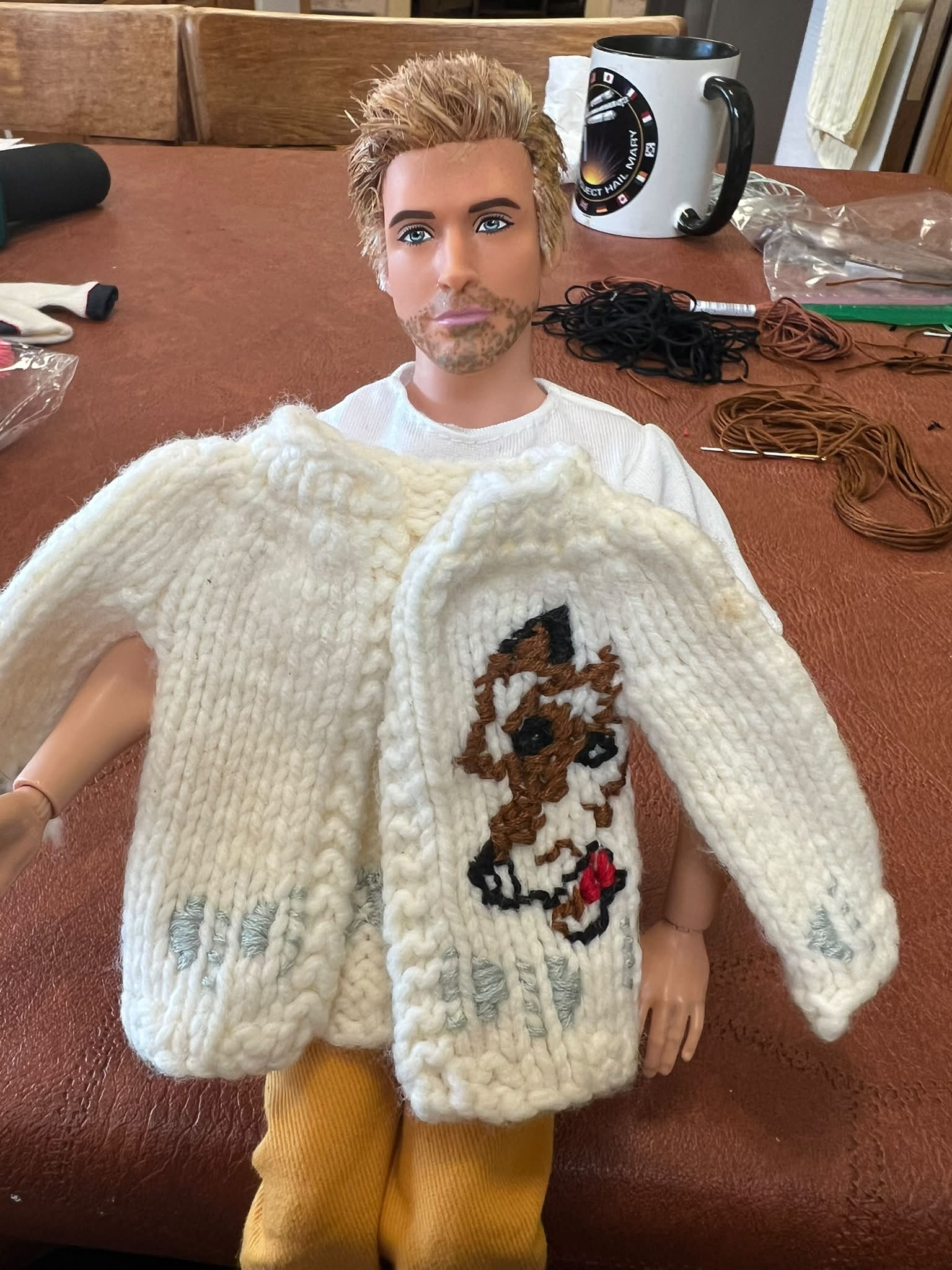 Ryan Gosling in my version of the Project Hail Mary fox cardigan