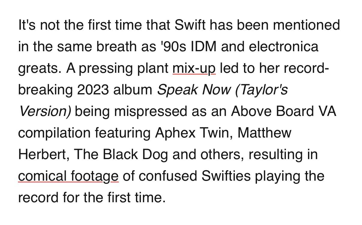 Taylor Swift's album mix-up with Aphex Twin and The Black Dog
