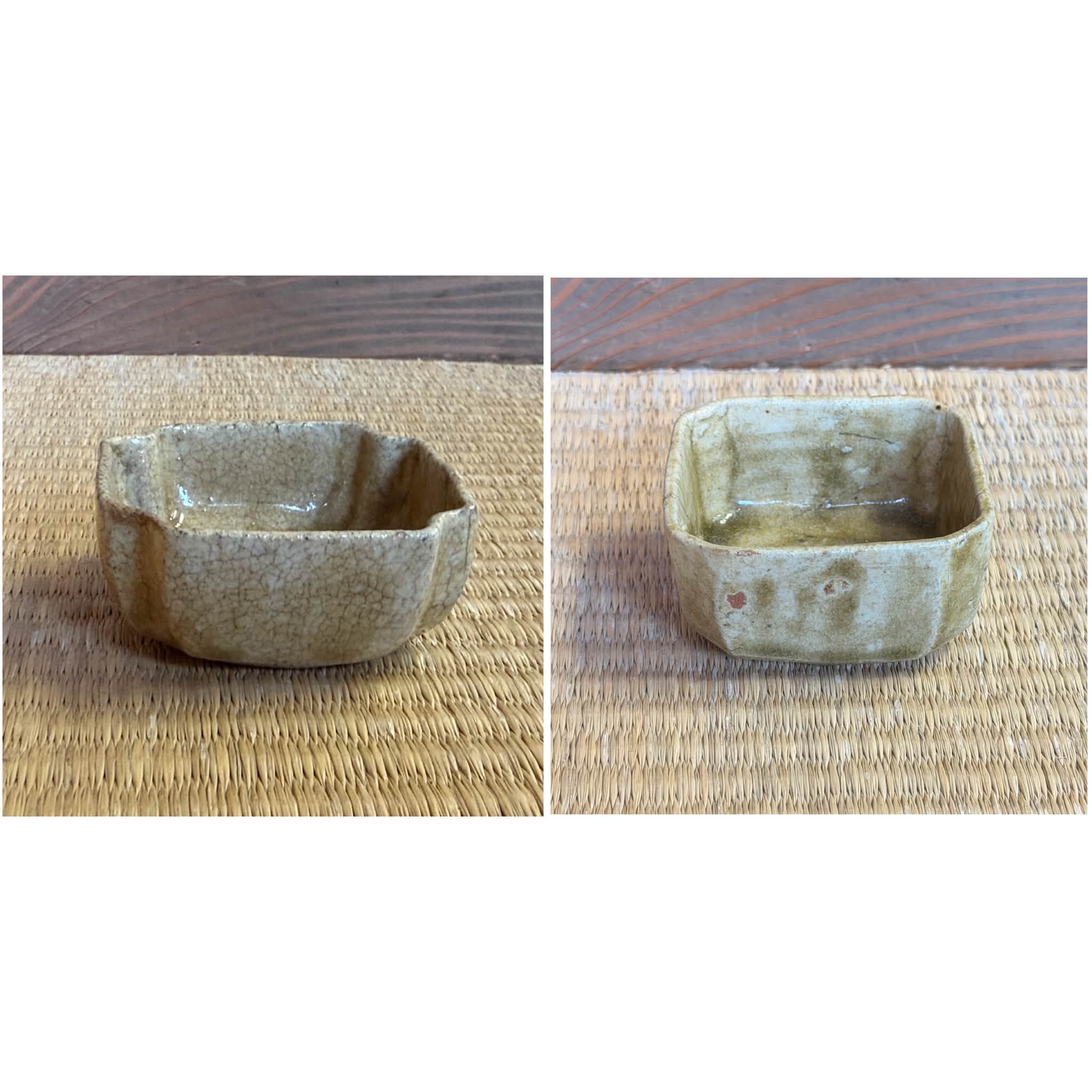 古美術 黄瀬戸 四方 器 時代物 同じ桃山時代、形も似ている2つの黄瀬戸四方盃(小向付)を比較してみ