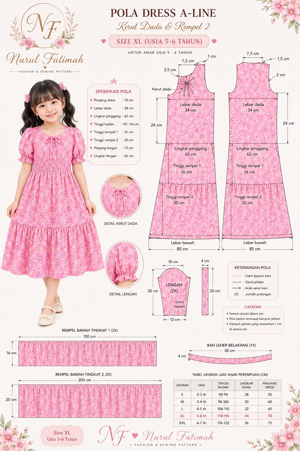 What pattern and style for a ruffled dress size xl for kids?