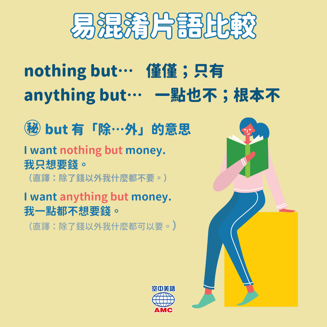 English - 今天要來介紹兩個長得很像的片語「nothing but 僅僅；只有」🆚「anything but 一點也不」，教大家一個小 ...