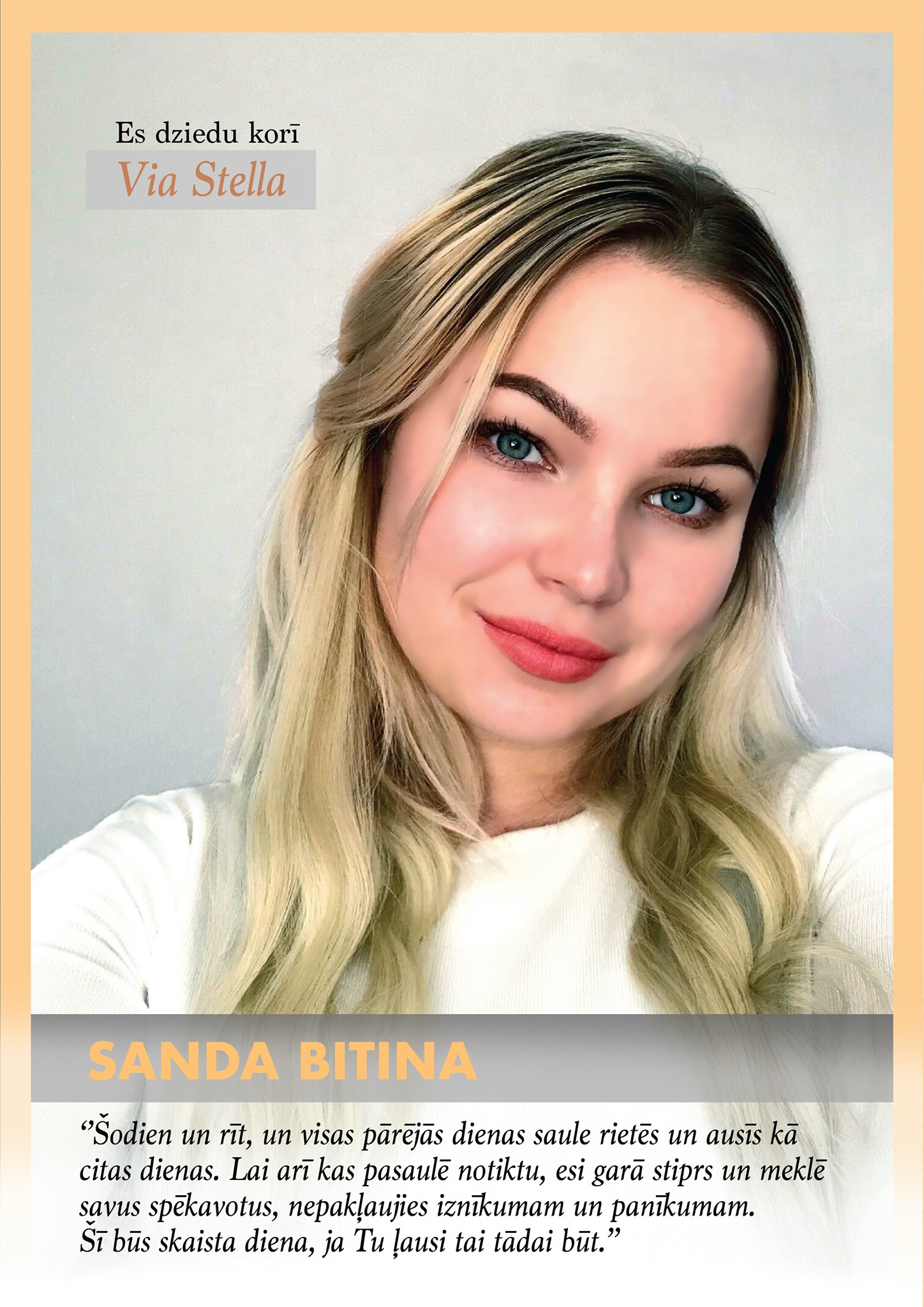 Via - Šodien iepazīstināsim ar mūsu pirmo soprānu Sanda Bitina. Sanda ...