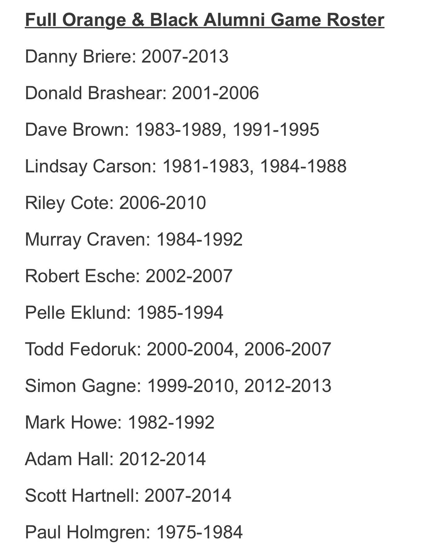 Nasty Knuckles - The Flyers Alumni game roster on November... | Facebook