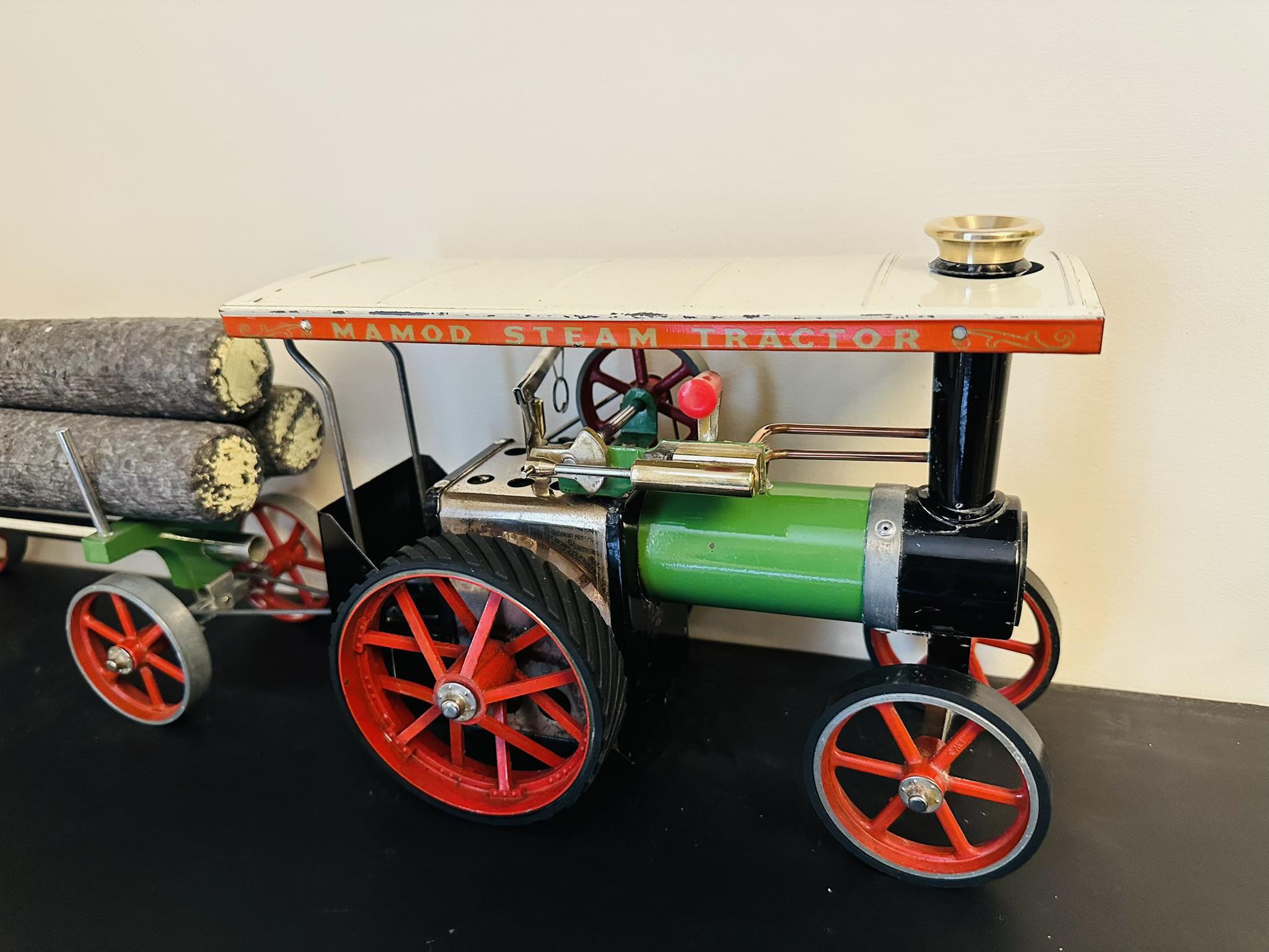Restored Mamod TE1A steam tractor with brass chimney