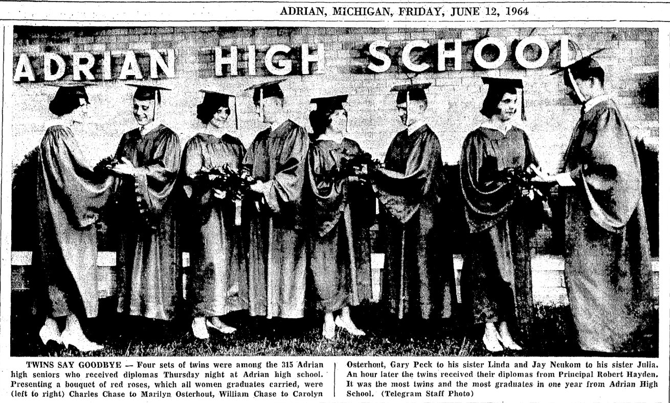 Jun 1964 Twins graduate from Adrian High