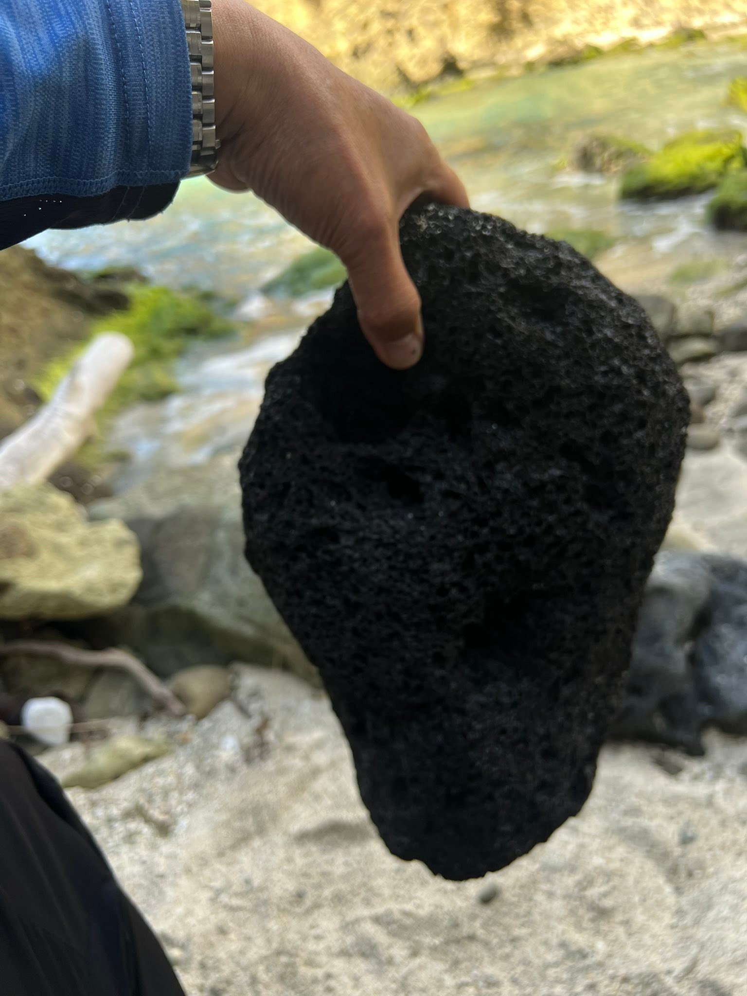 母島の蓬莱根海岸で見つけた，巨大な軽石！！多孔質(荒い気泡)、お風呂 