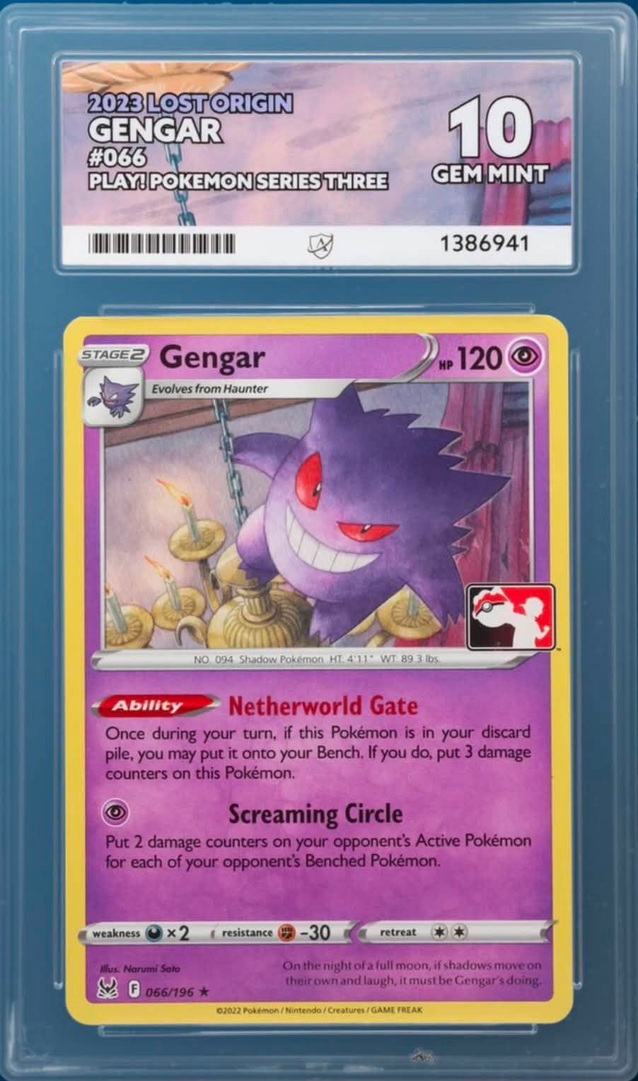 PSA 10 Gem Mint Gengar card from 2023 Lost Origin set for trade or