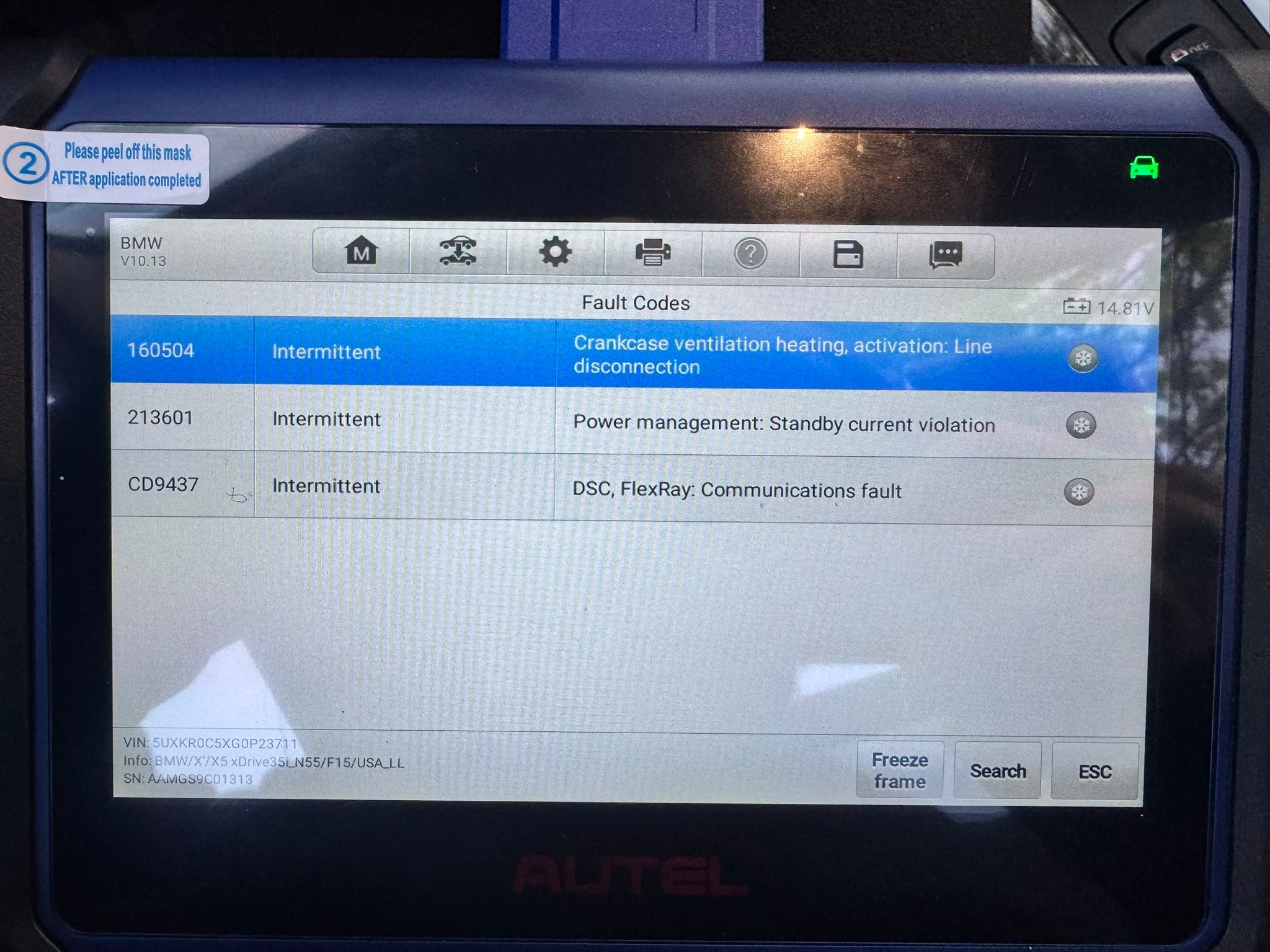 What causes error code 213601 on a 2016 BMW X5 and how to fix it?