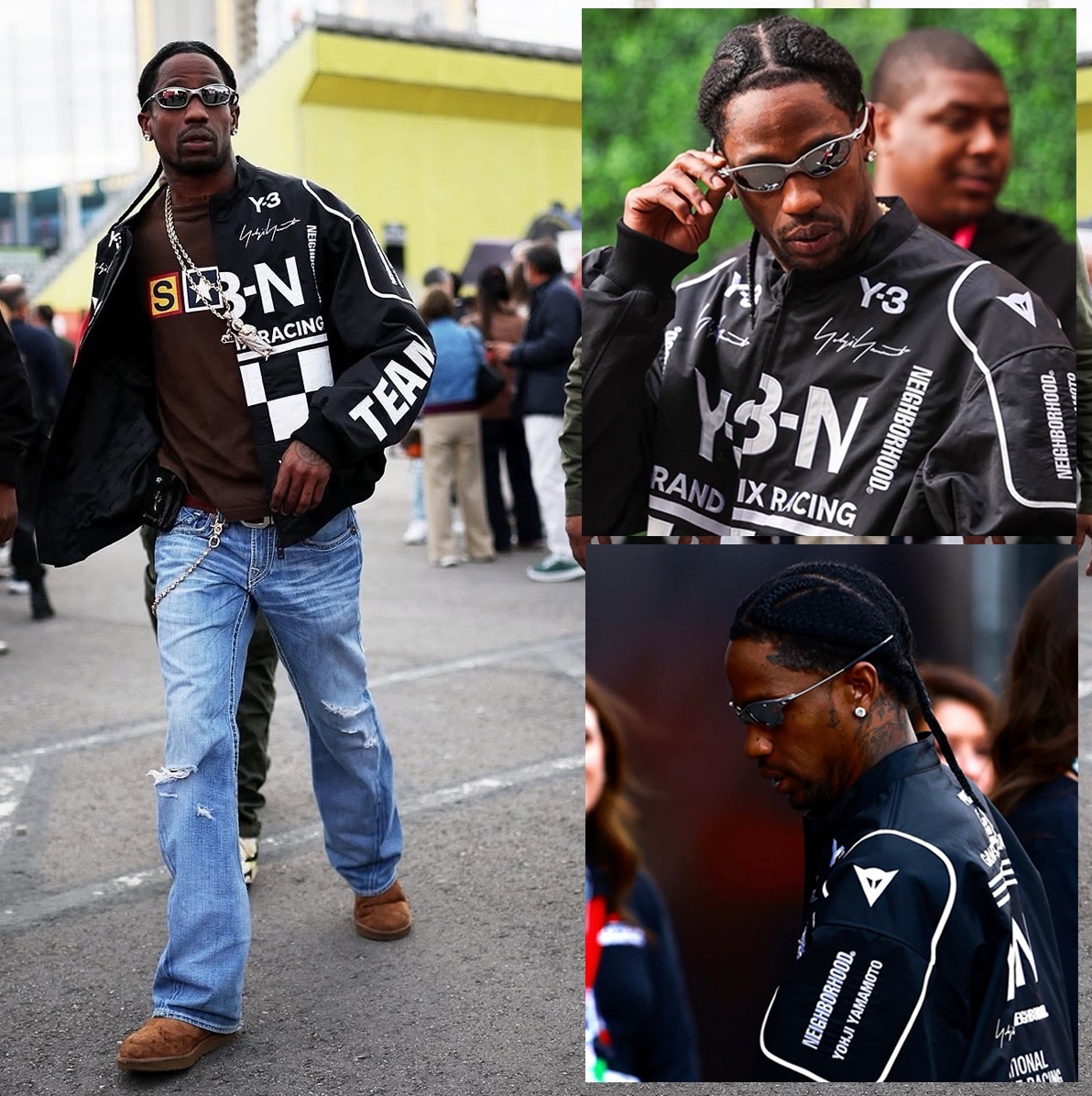 Travis Scott wearing a retro Tokyo Verdy shirt at the basketball
