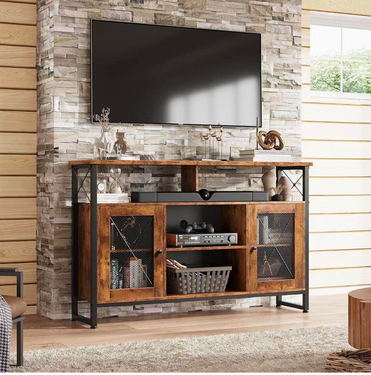 JZ186 TV Stand 55 inch TV, Tall Entertainment Center with Storage