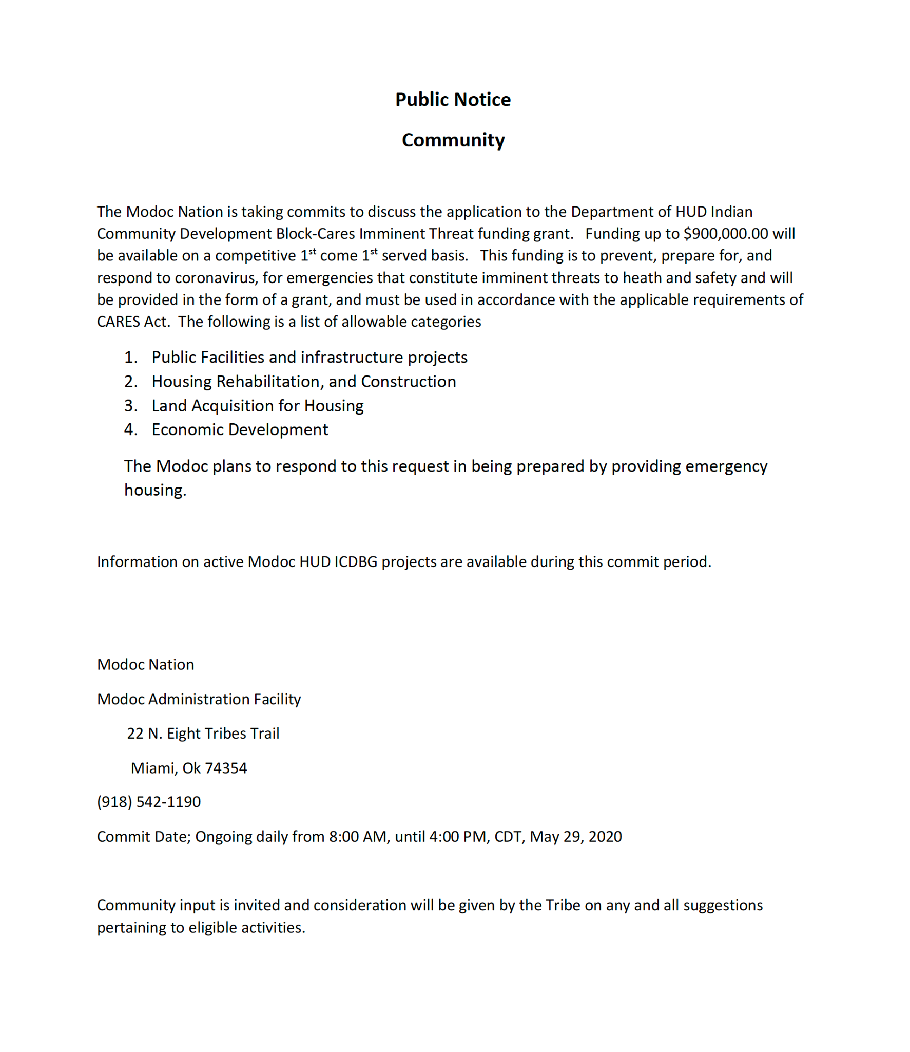 Modoc Nation - NOTICE: This purpose of this public notice... | Facebook