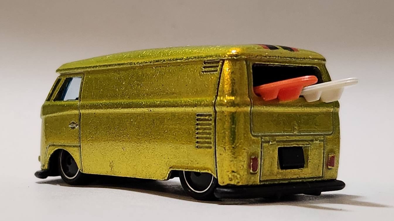 Modified Hot Wheels T1 VW Bus for surfboards