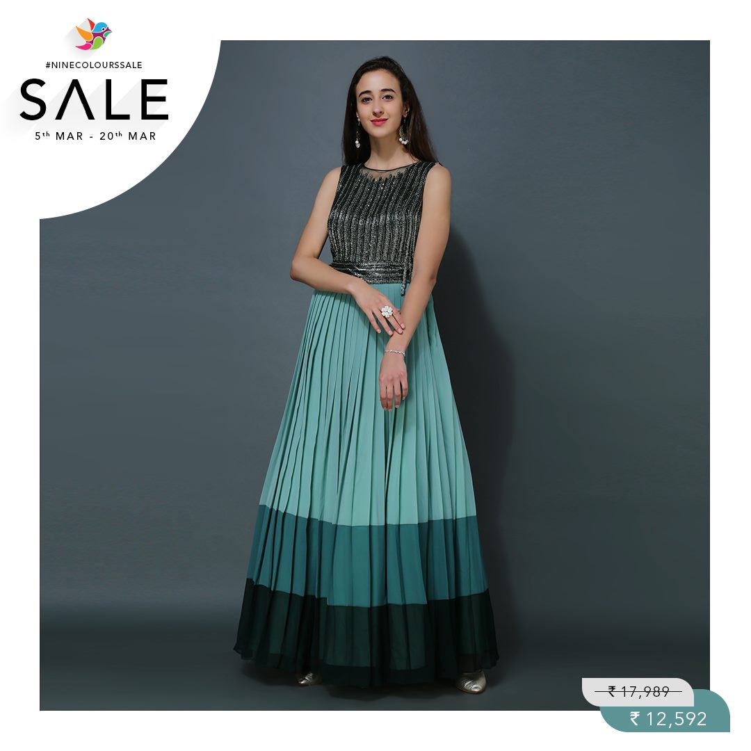 Ninecolours.com - This Exclusive Three Colour Pleated Gown...